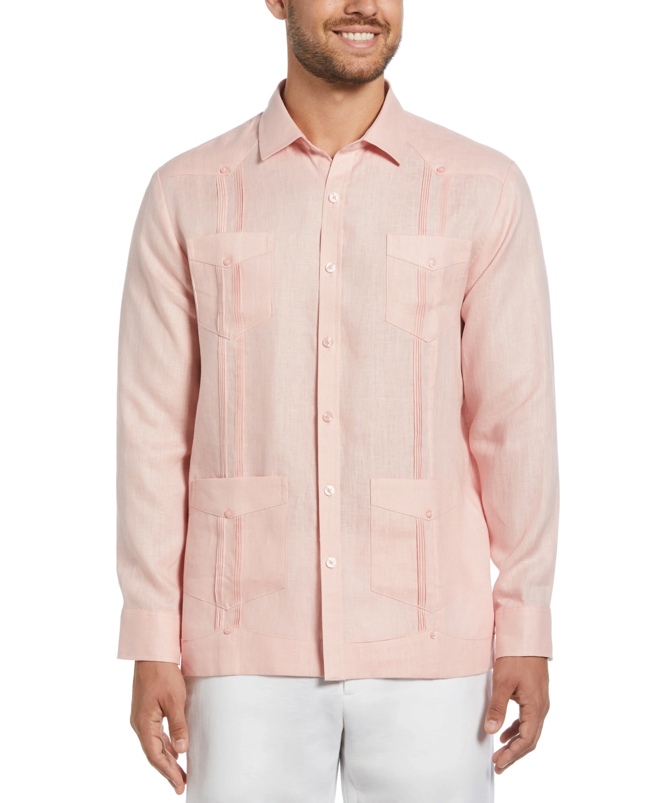 100% Linen Classic Guayabera Shirt - Long Sleeve