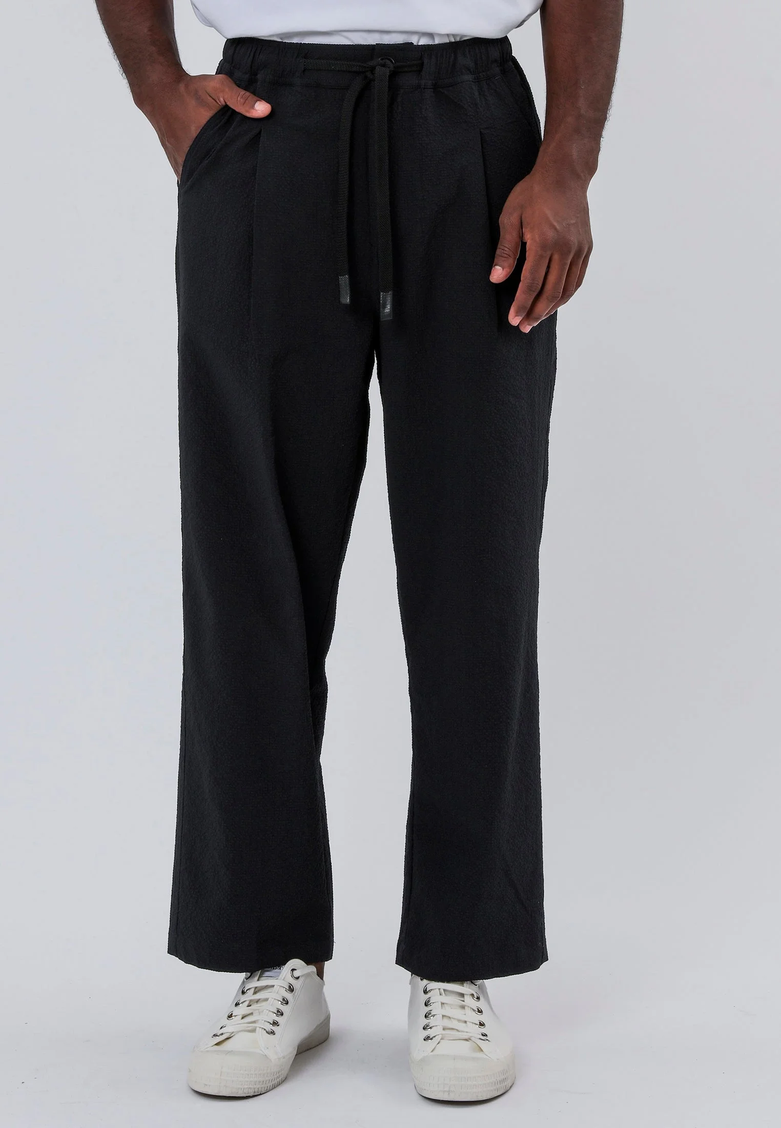 PLEATED ELASTICATED WAIST TROUSERS JET BLACK