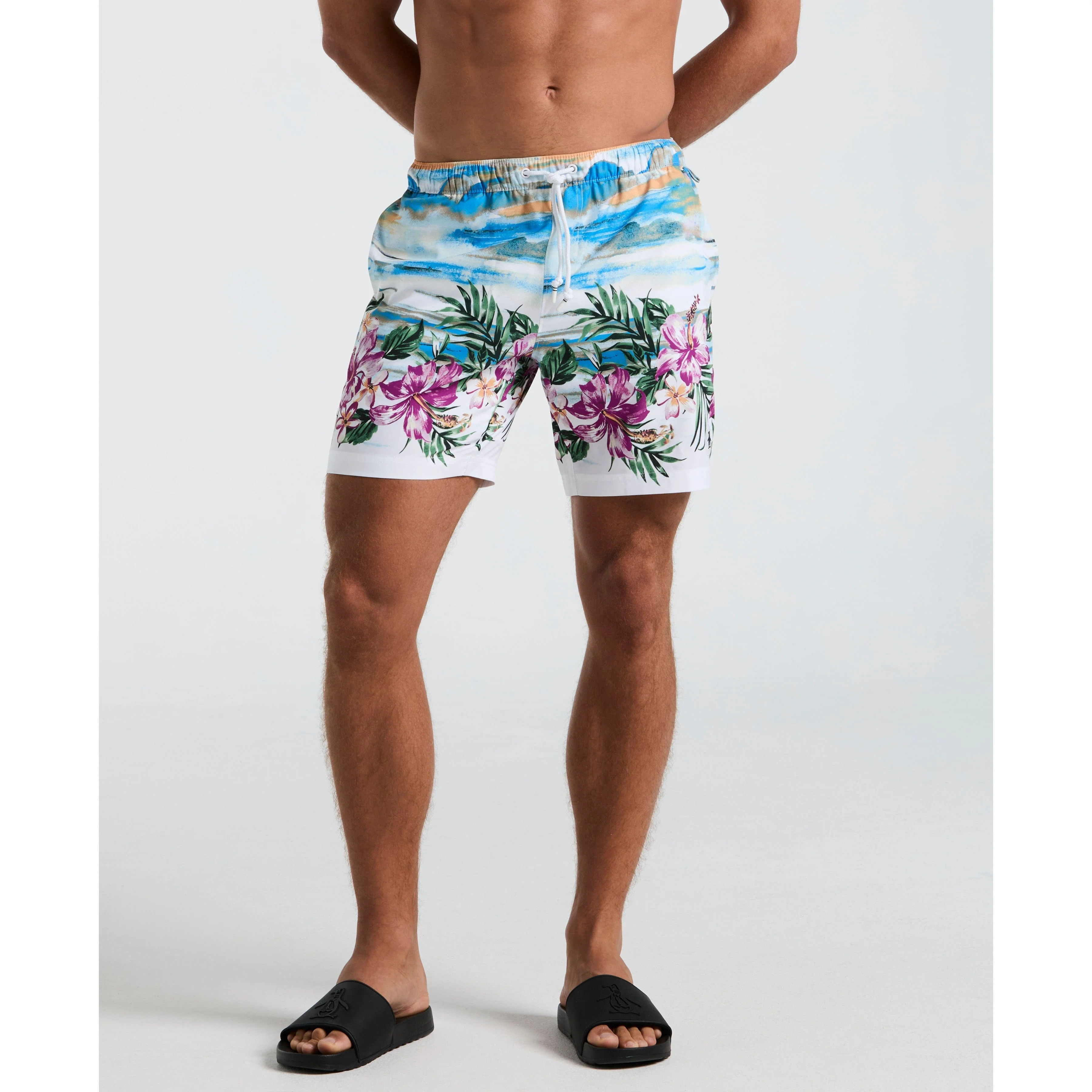 7" Hibiscus Scene Print Swim Short