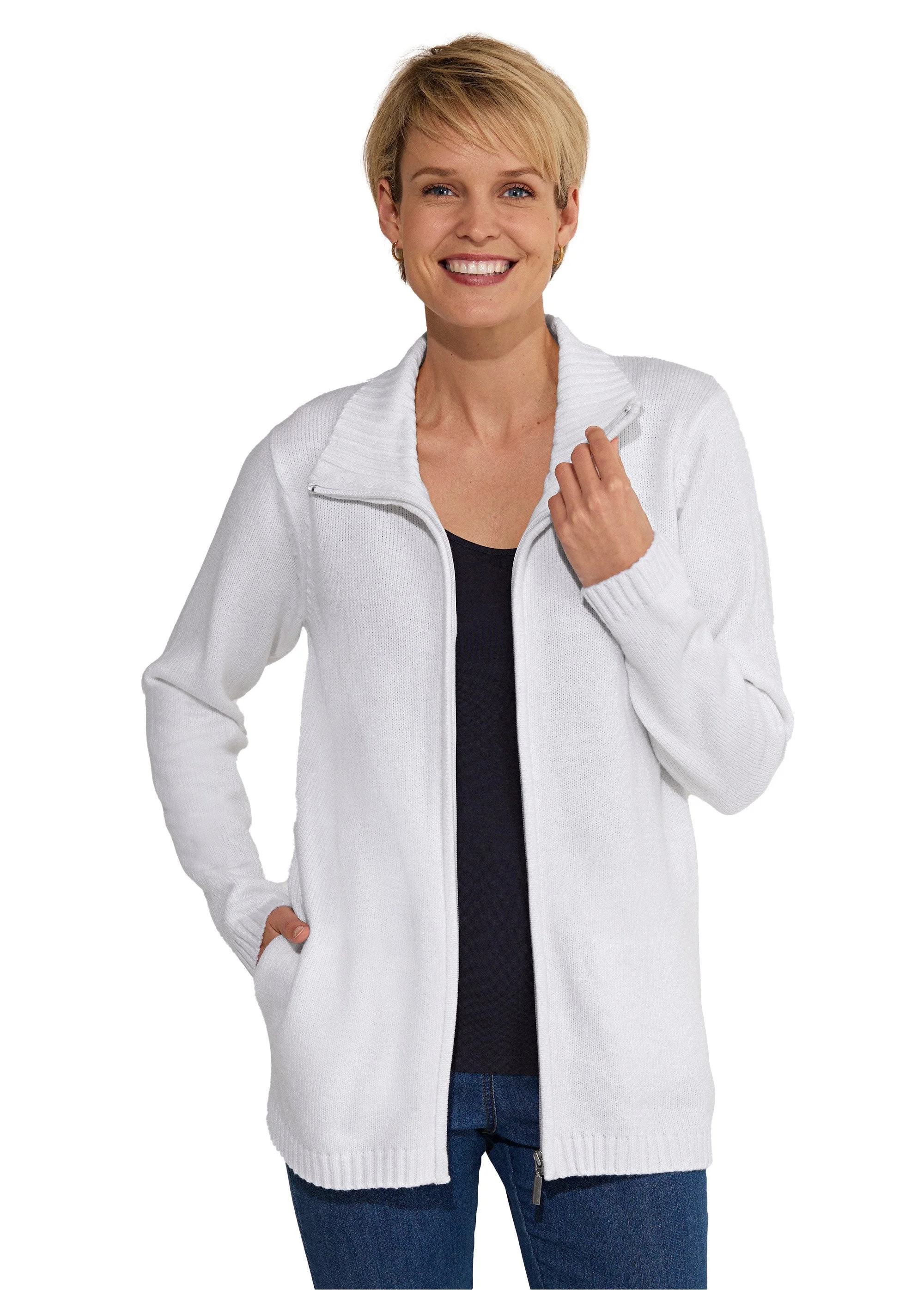 Gilet zippé long uni col montant