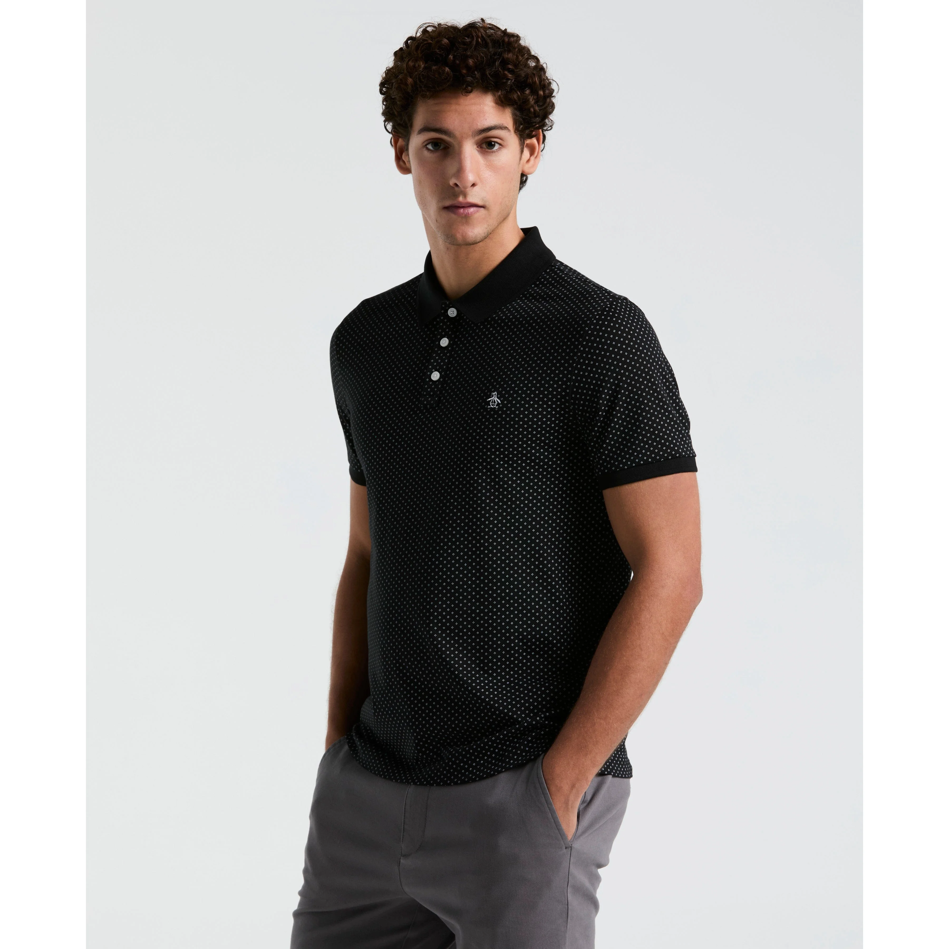 Jersey All-Over Diamond Ditsy Print Polo