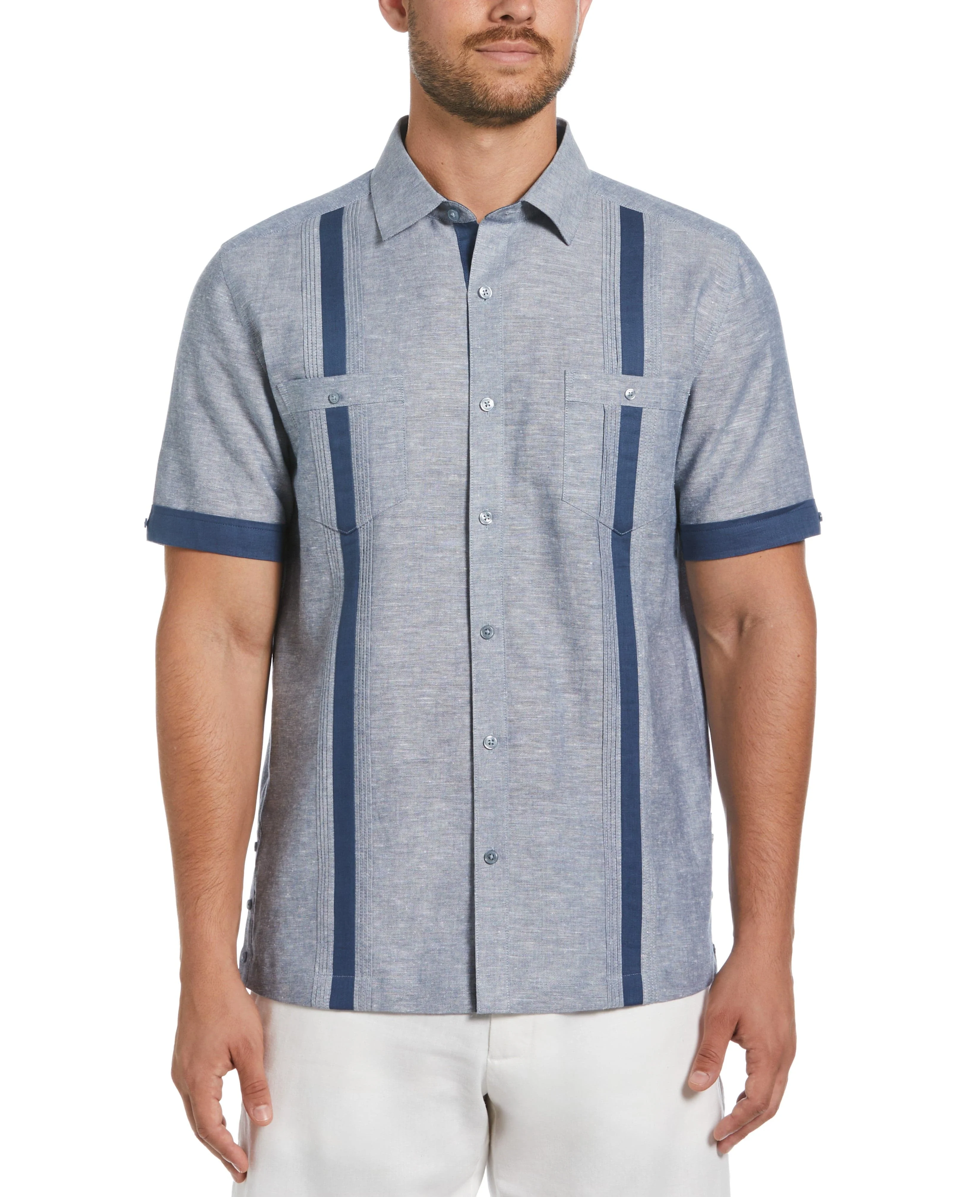 Linen Blend Cross Dye Guayabera Shirt