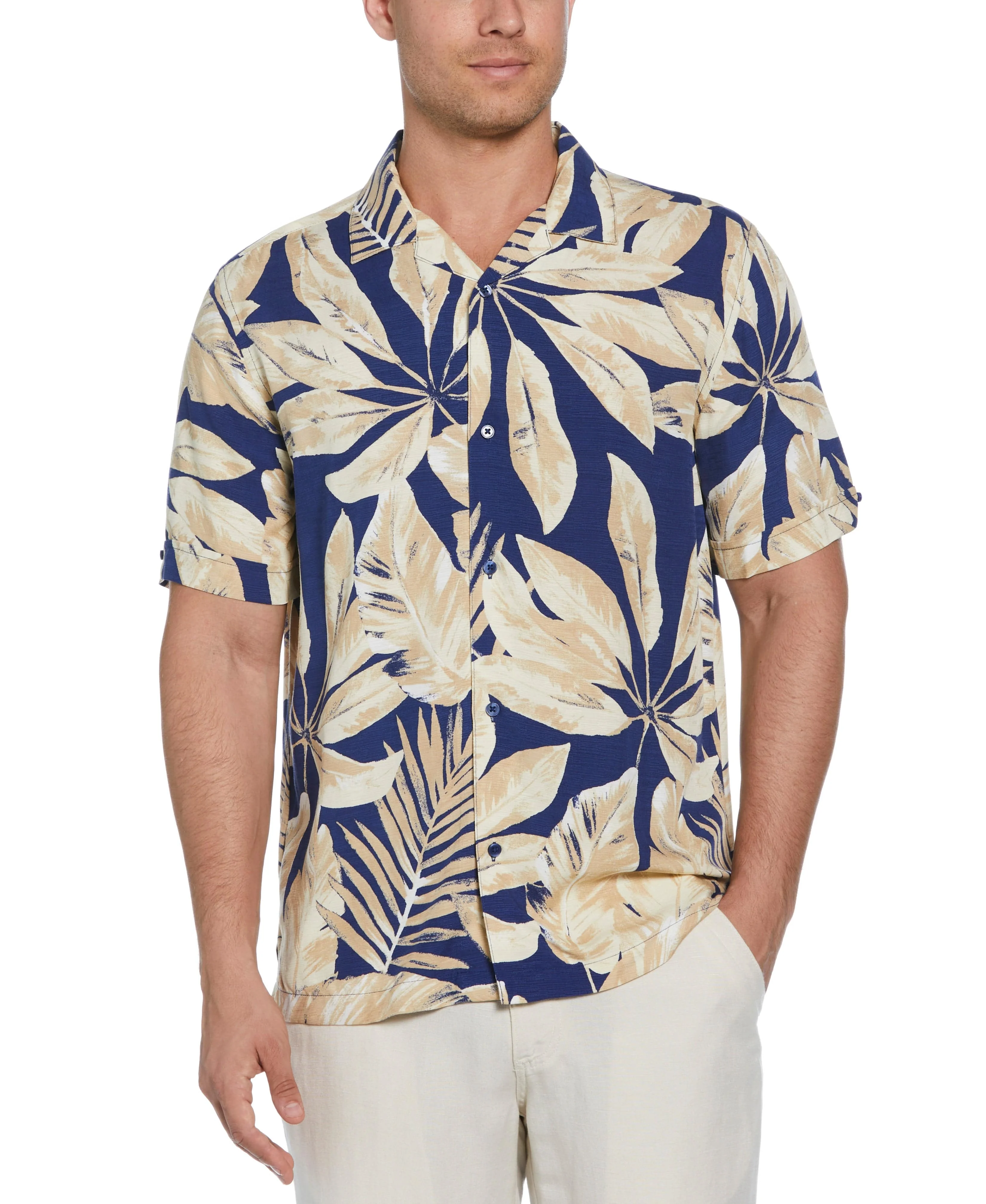 Textured Large Scale Palm Print Shirt