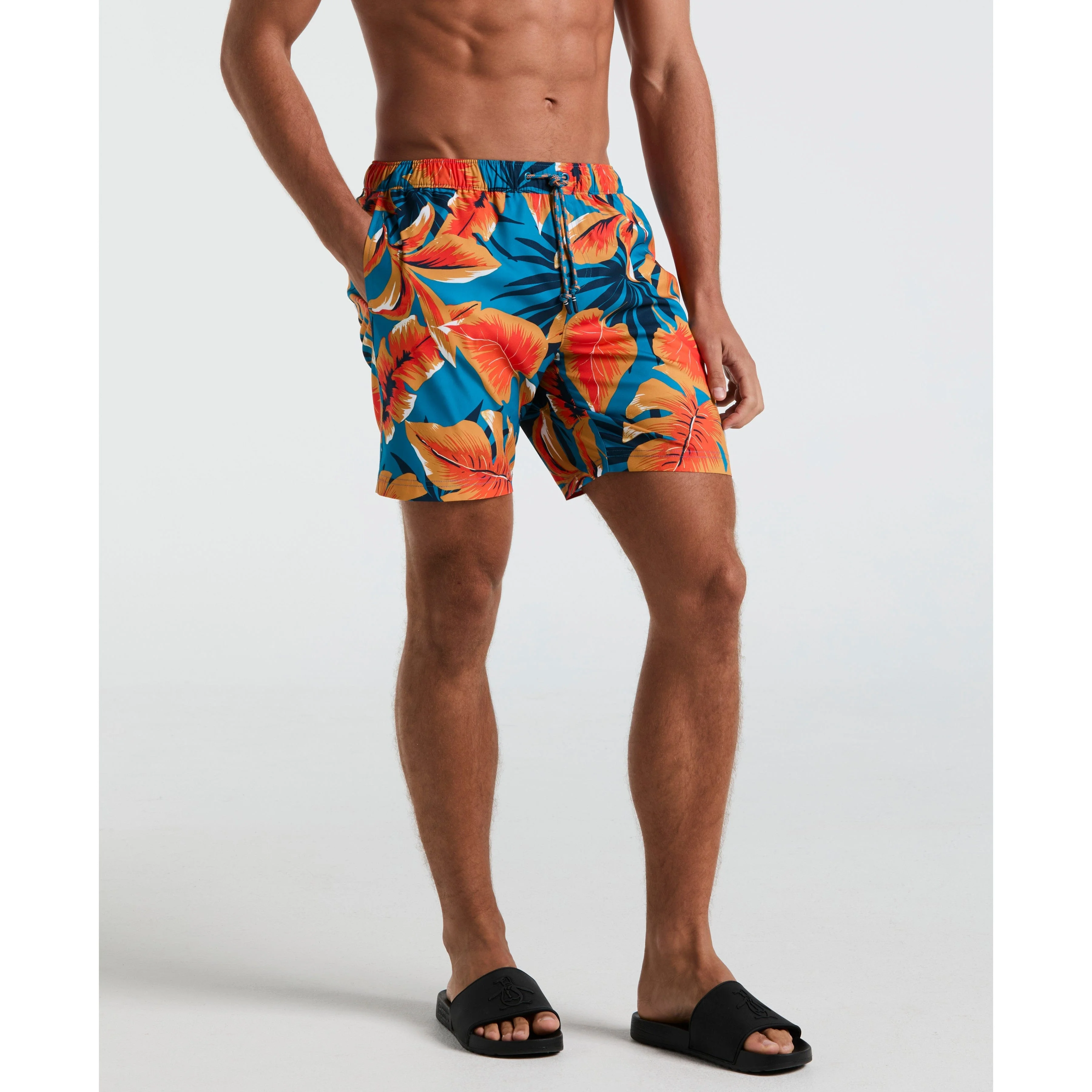 7" Tropical Leaf Print Swim Short
