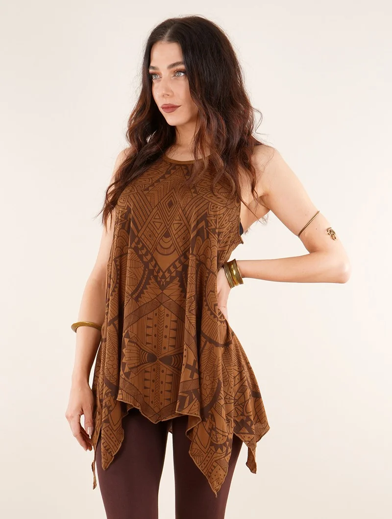 "Luinil Africa" printed flared tank tunic, Caramel One size