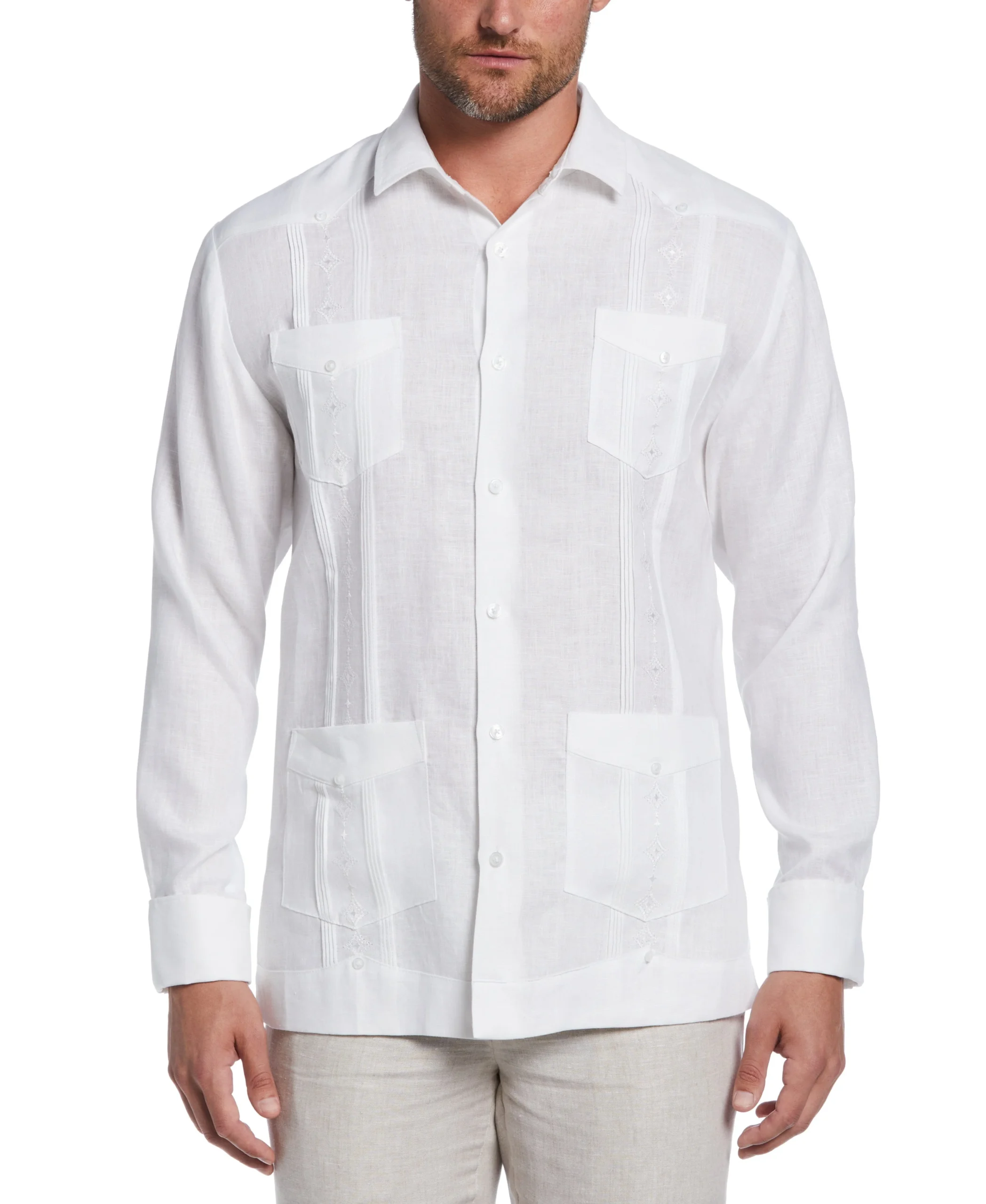 Linen Embroidered French Cuff Guayabera Shirt