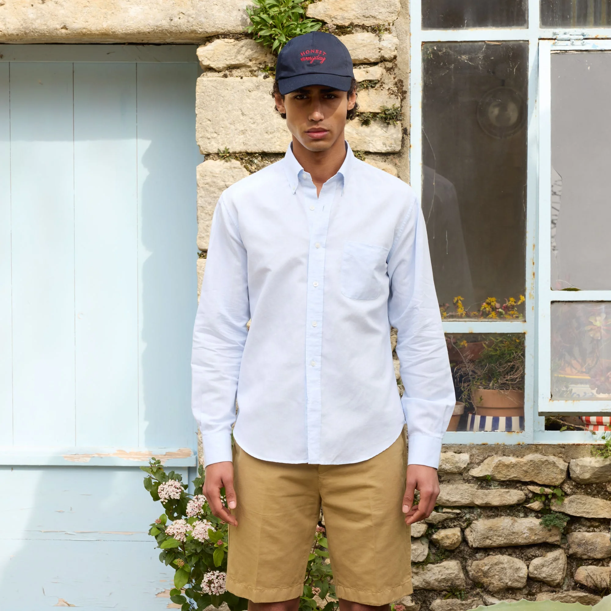 Chemise en coton et lin bleu ciel