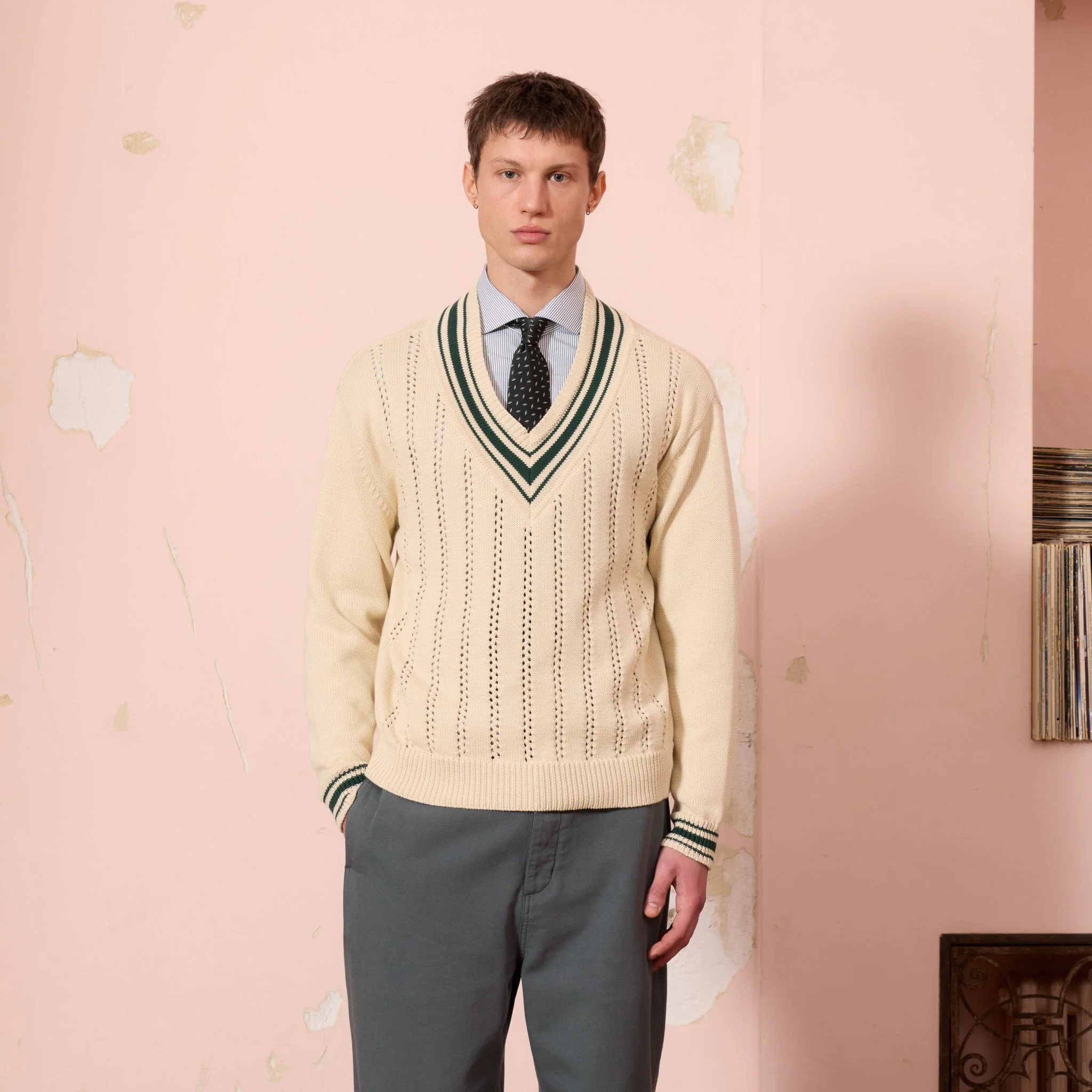 Pull cricket en coton écru