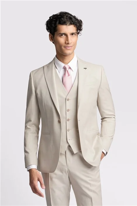 Ted Baker Slim Fit Turner Stone Sharkskin Beige Men's Suit Jacket