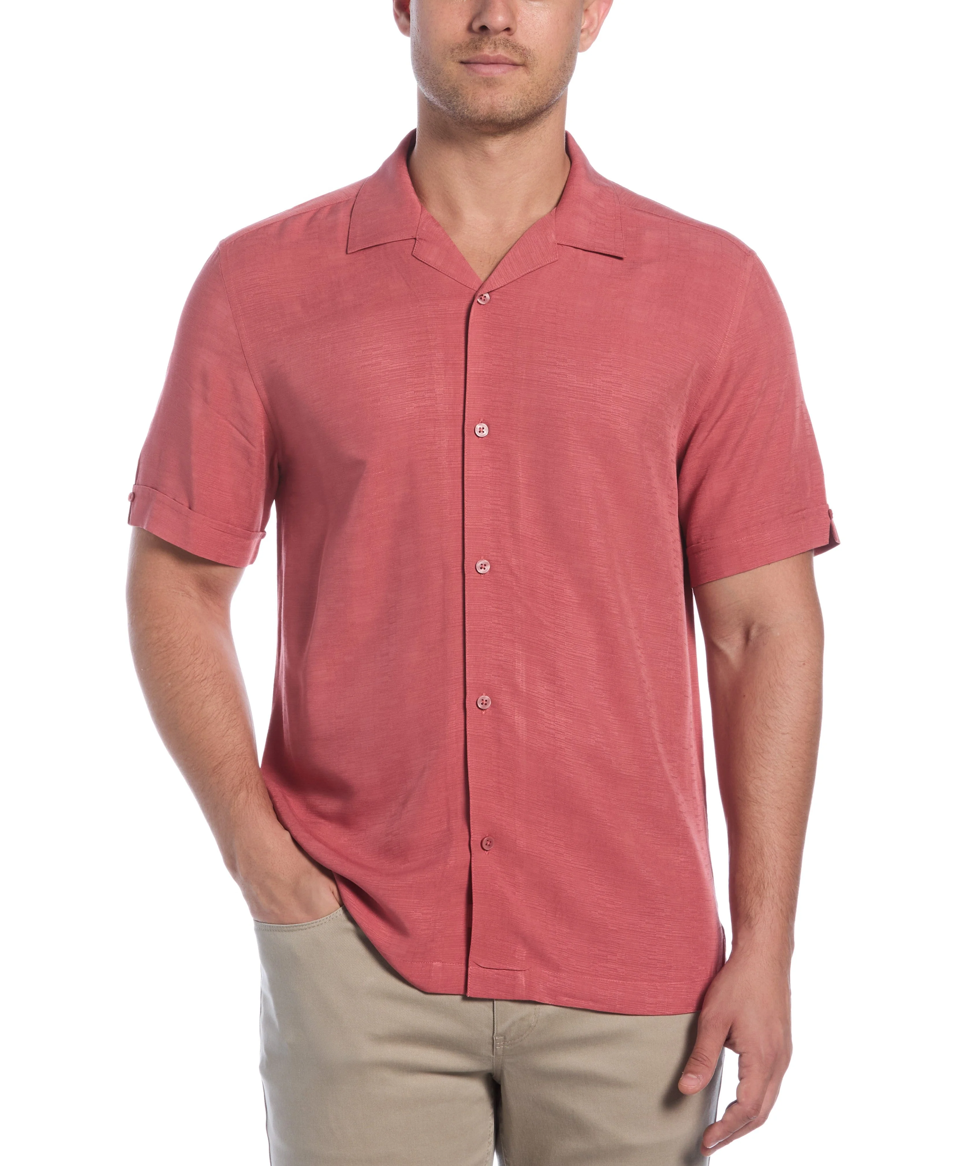Solid Textured Cuban Collar Shirt