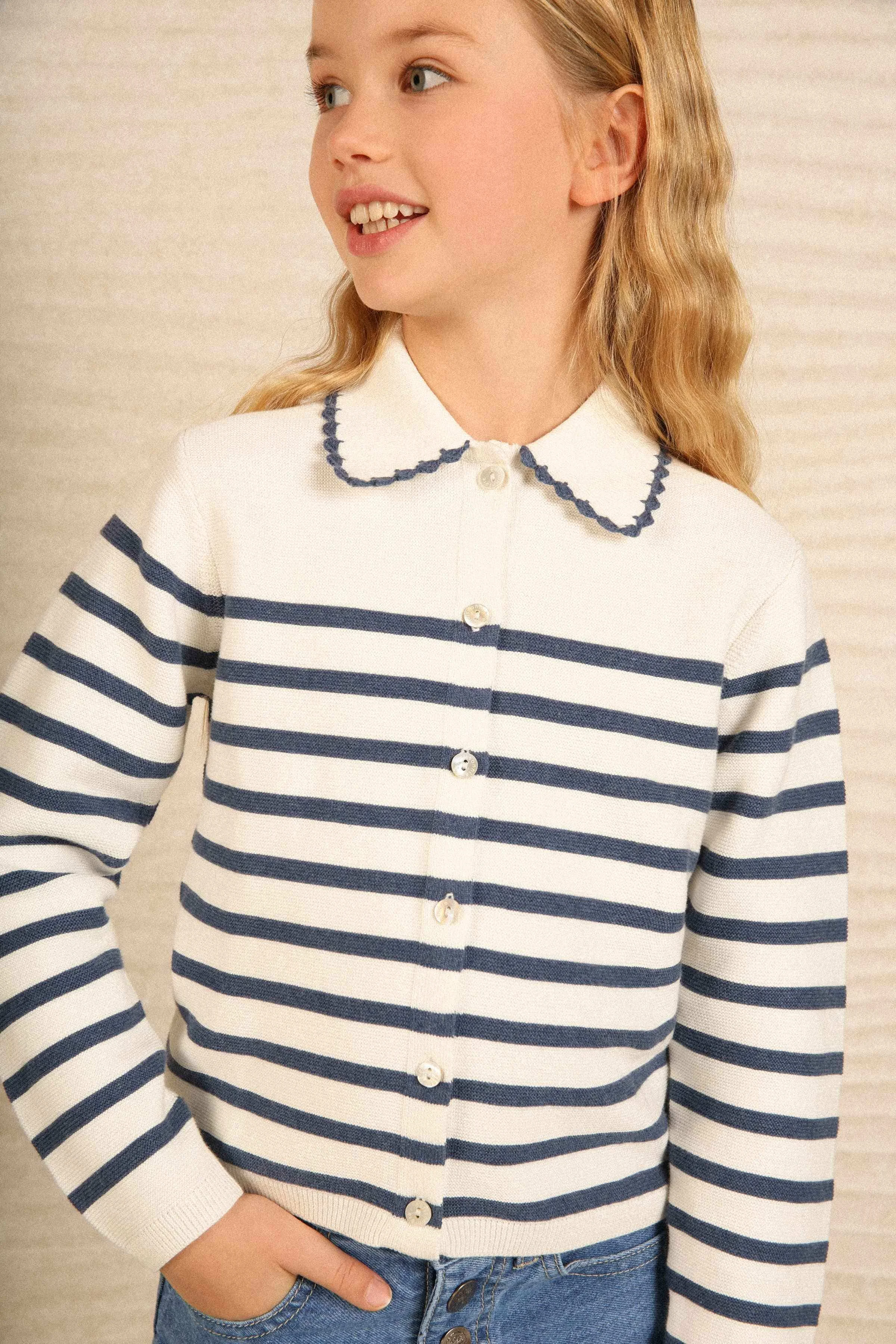 Cardigan fantasy collar bui BLUE DARK STRIPE