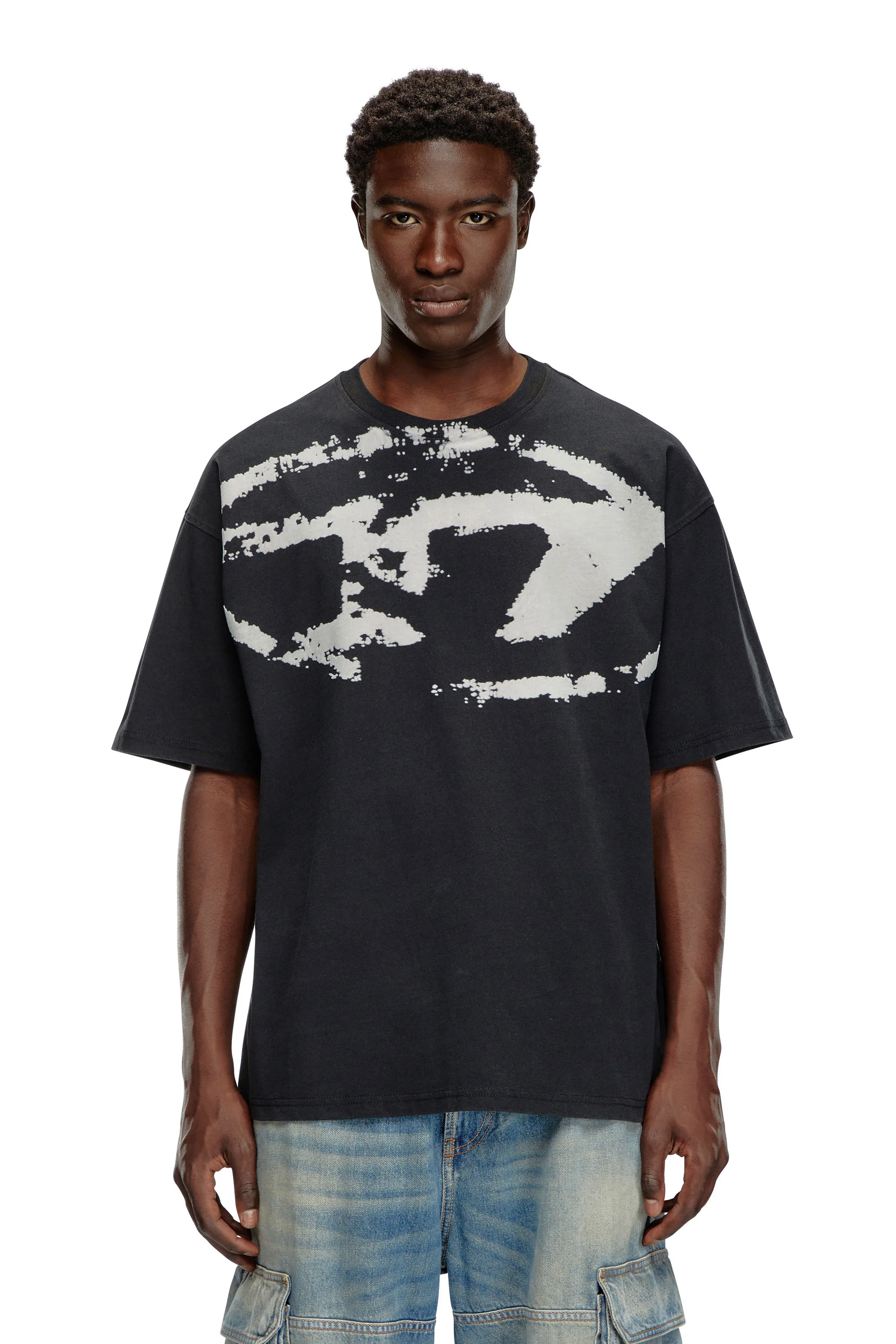 Diesel - T-shirt with distressed flocked logo - T-Shirts - Man - Black