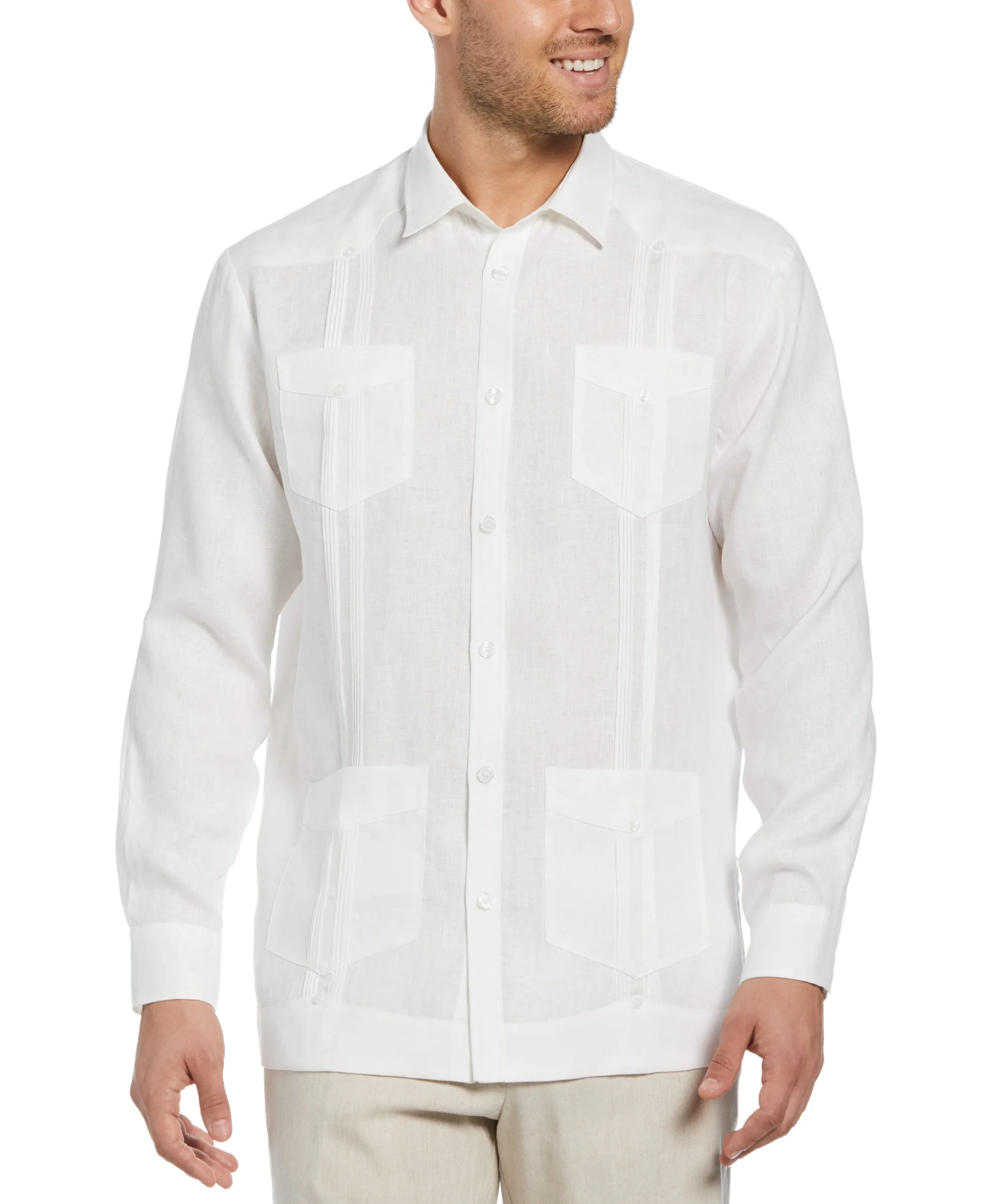 100% Linen Classic Guayabera Shirt - Long Sleeve