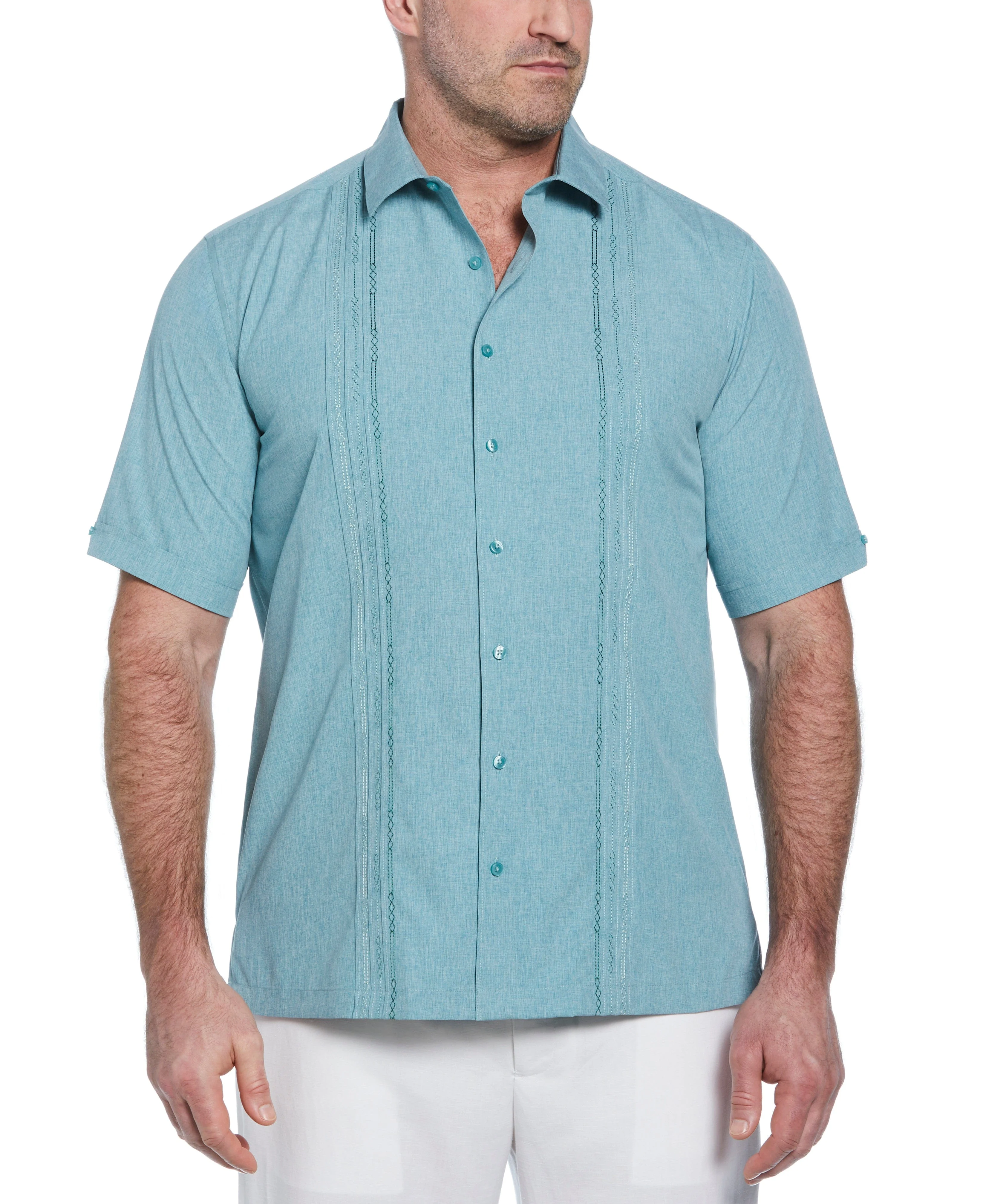 Big & Tall Geo Embroidered Panel Chambray Shirt
