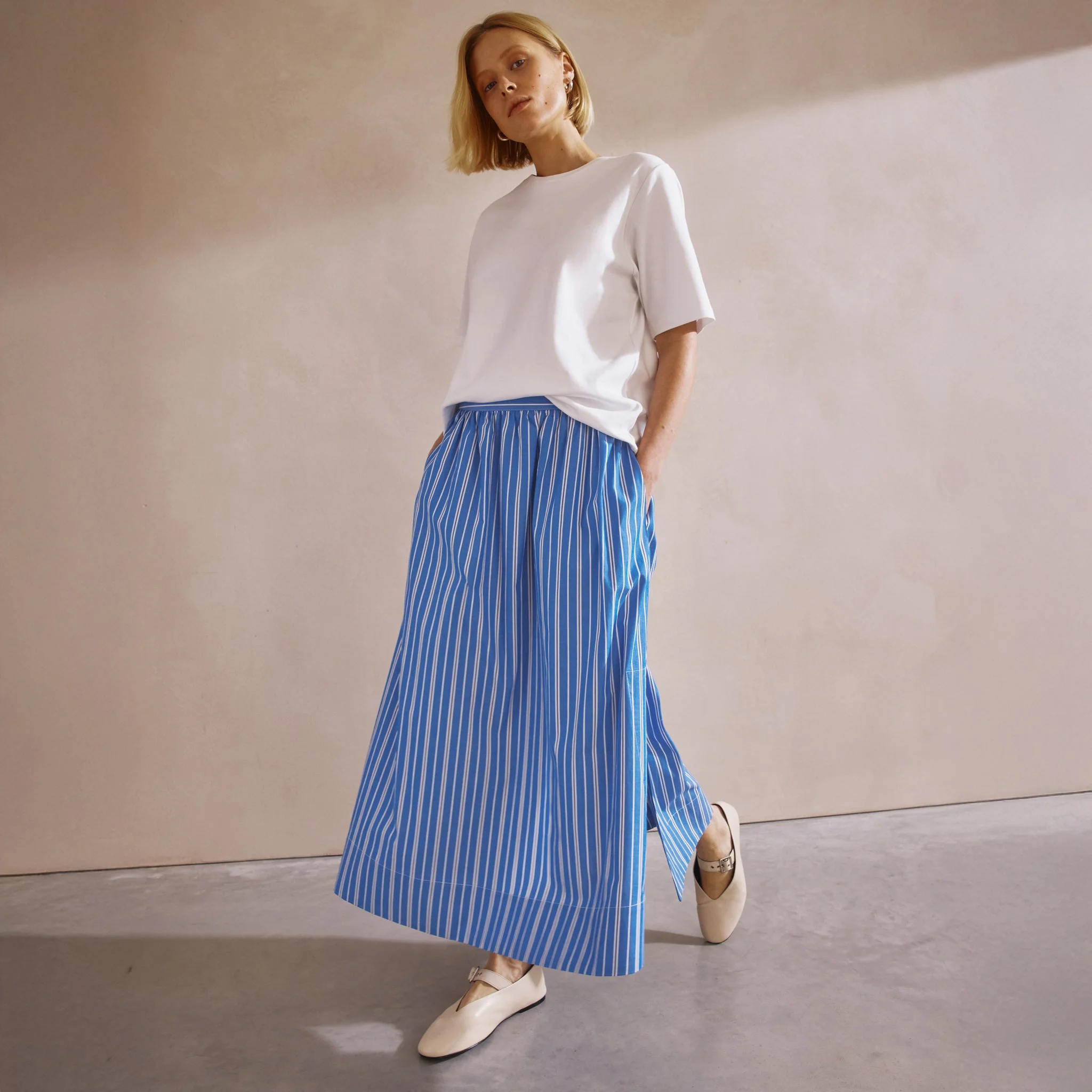Blue Stripe Cotton Skirt