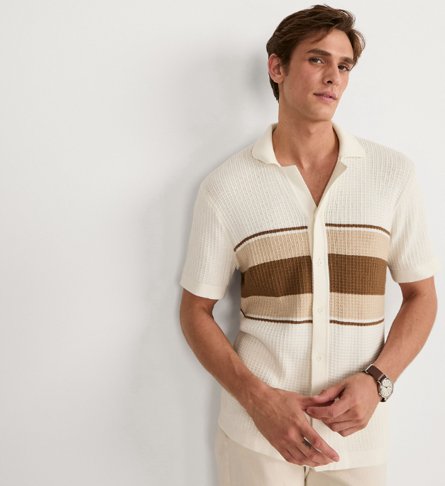 Men's Short Sleeve Camp Collar Sweater Polo