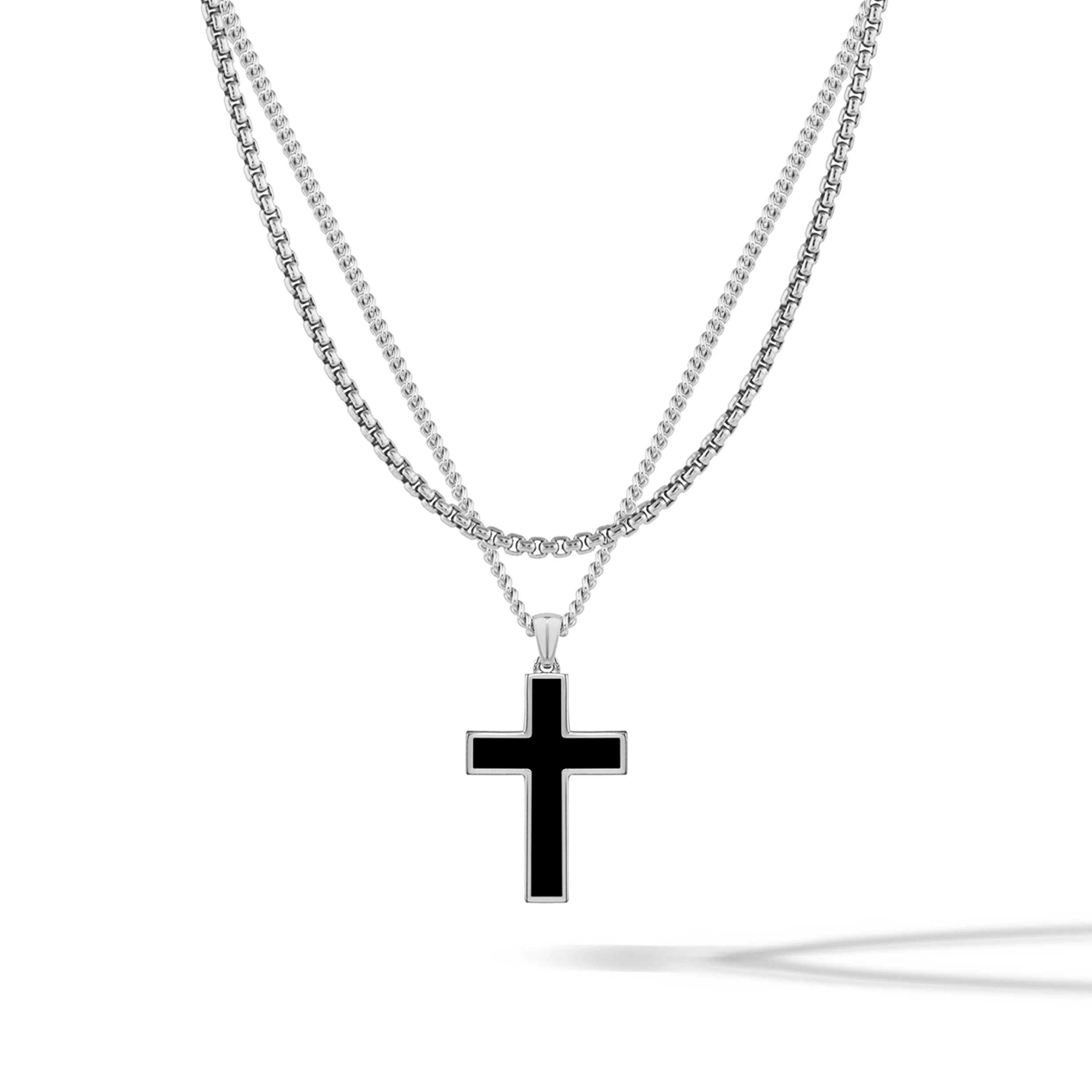 Stone Cross Pendant - Sterling Silver Set