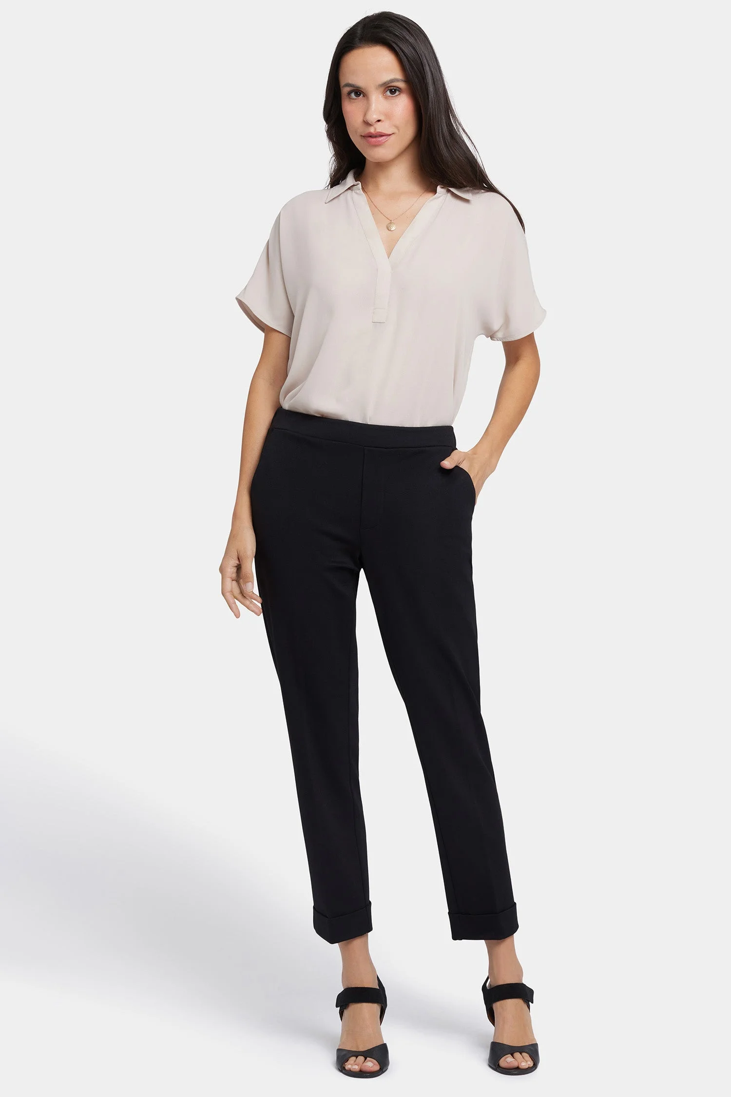 Cassidy Ankle Pull-On Trouser Pants In Petite - Black