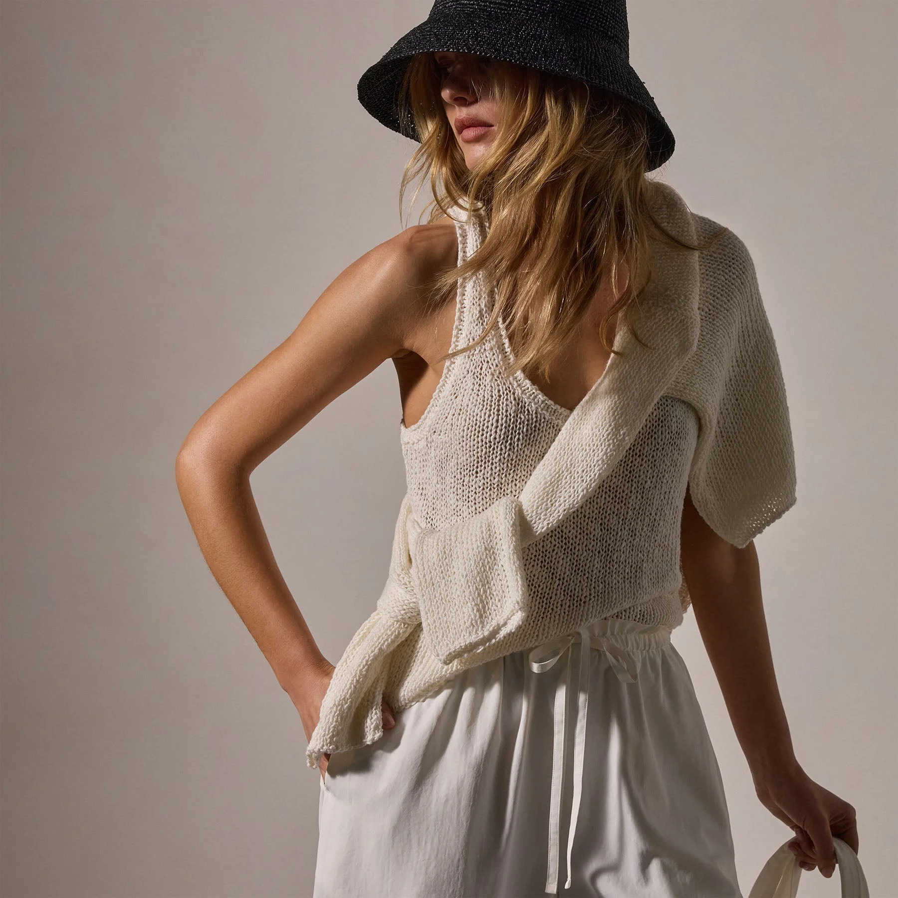 Cotton Linen Knit Tank - White