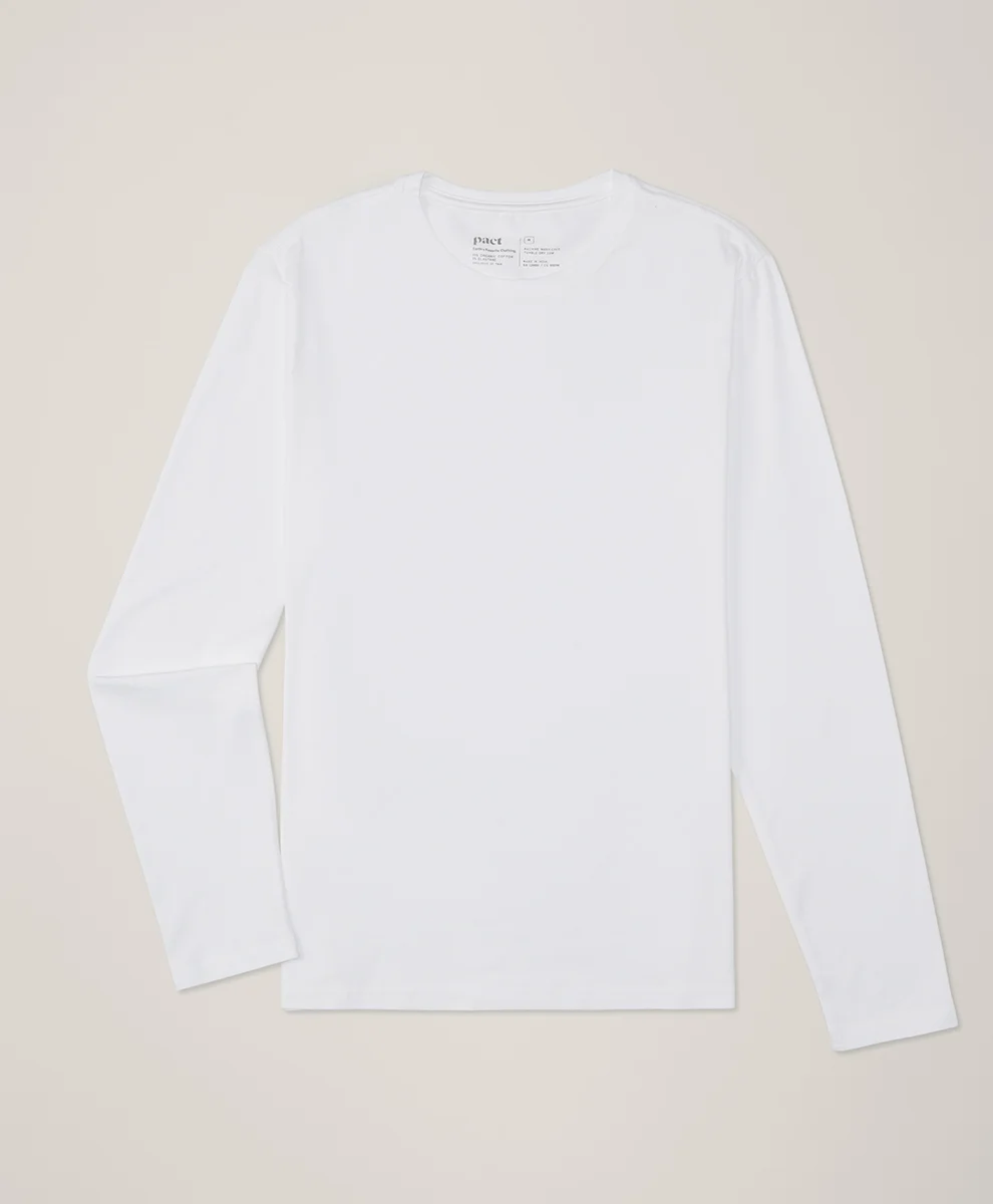 Organic Luxe Stretch Jersey Slim Long Sleeve Tee by pact in White Fair Trade, Mens Size Medium