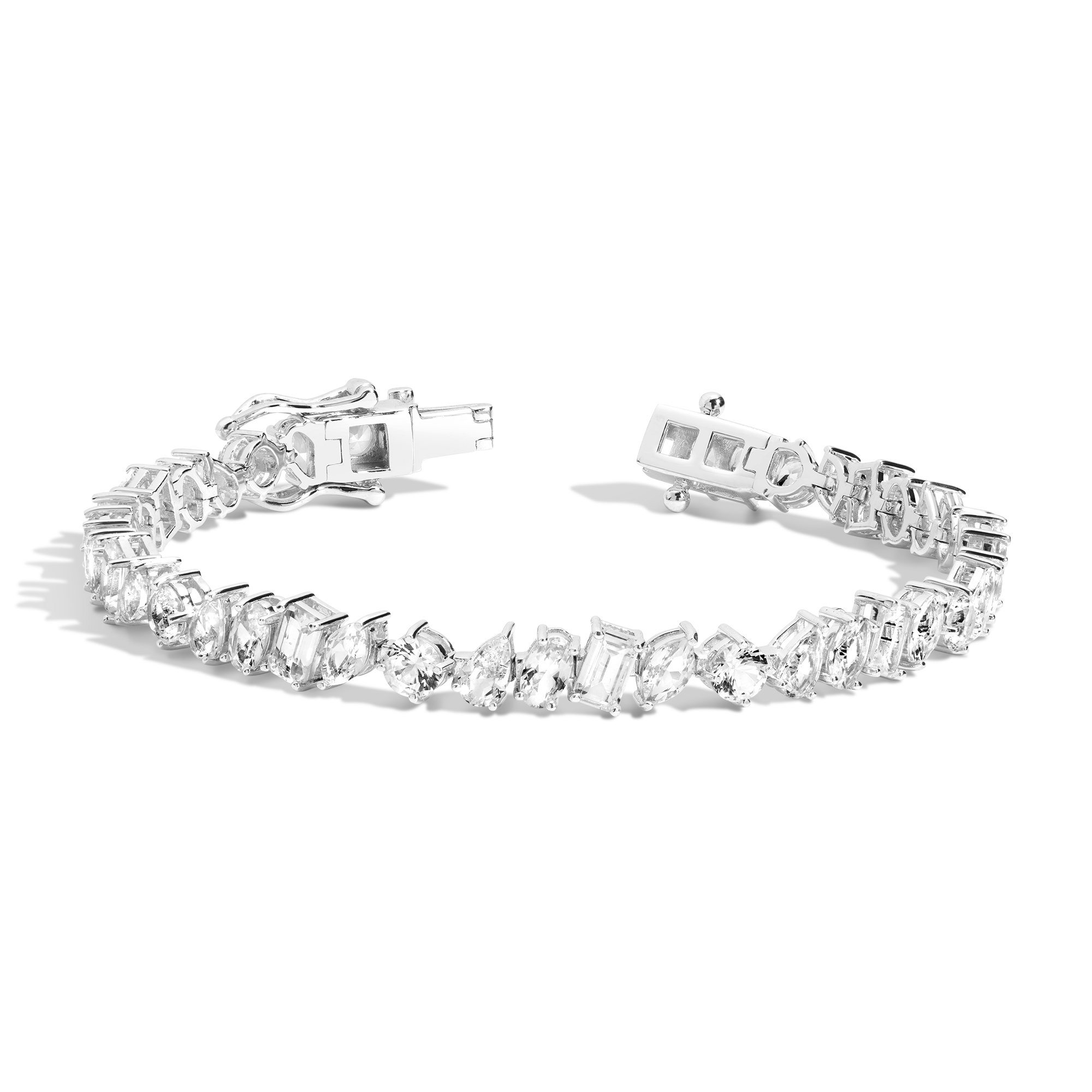 Lab Grown White Sapphire Mixed Shape Tennis Bracelet