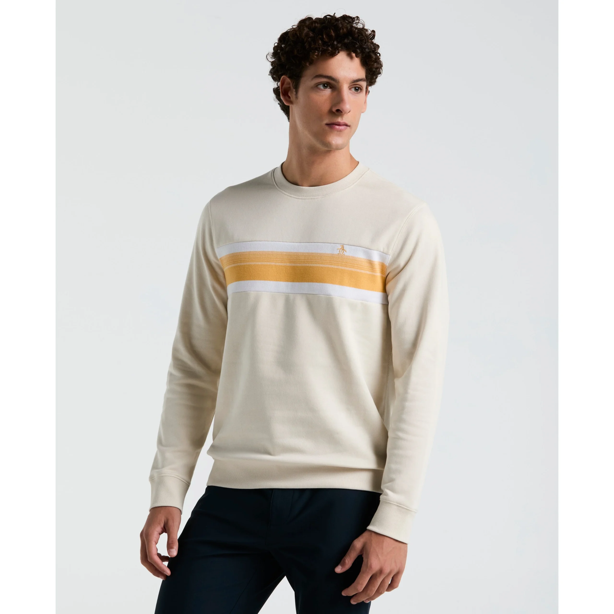 Fleece Chest Stripe Crew Neck Sweater