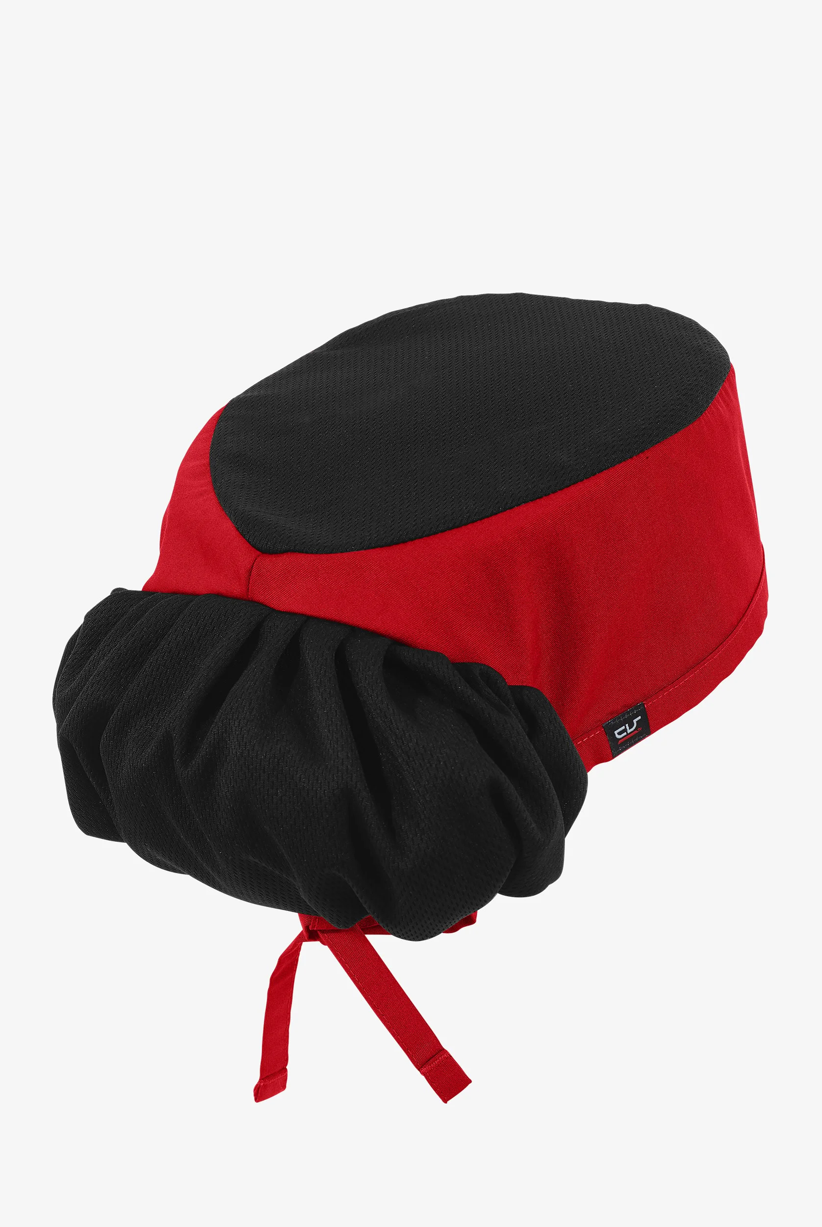Chef Skull Cap | Chef Uniforms LIGHTWEIGHT Unisex Chef Skull Cap w/ Pony Tail Holder in Red/Black | Polyester/Cotton