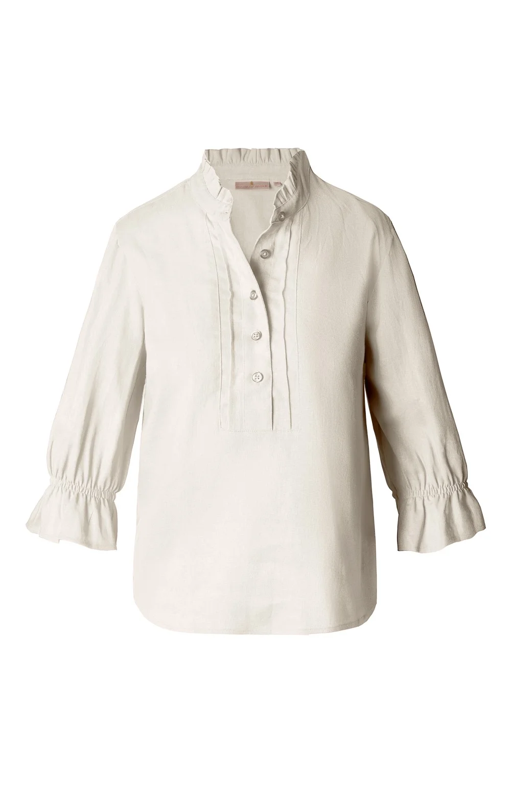 House of Bruar Ladies Frilled Three Quarter Sleeve Linen Shirt - Ivory