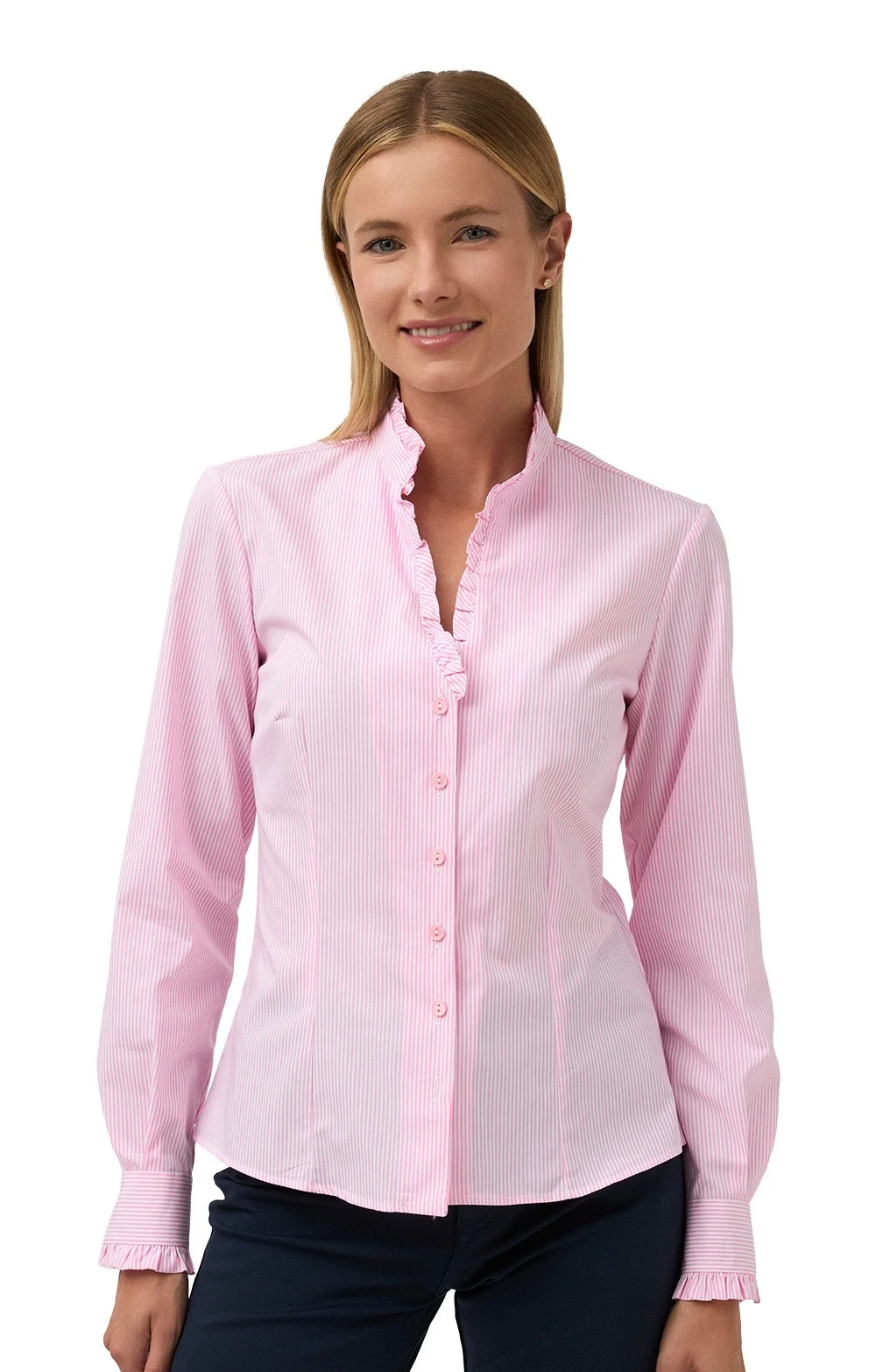 House Of Bruar Ladies Frilled Neck Seersucker Blouse