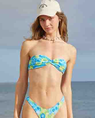 PacSun Green & Blue Floral Maristela Twist Bandeau Bikini Top