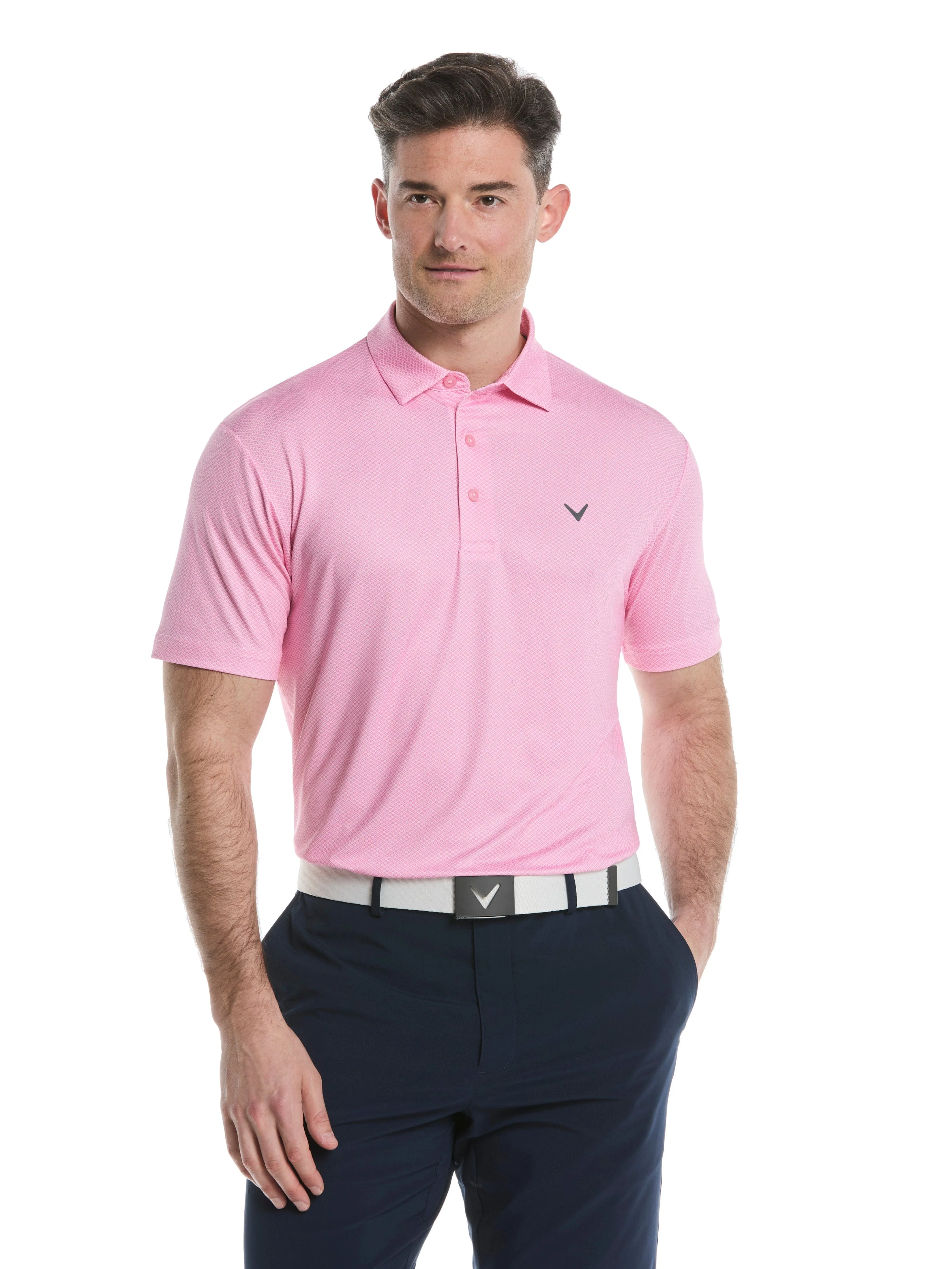 Mens Heather Geo Print Golf Polo
