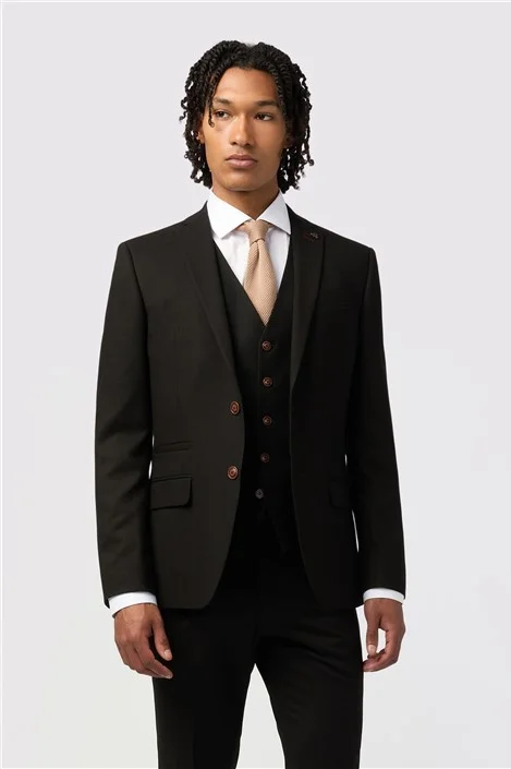 Antique Rogue Black Texture Stretch Men's Slim Fit Suit Jacket
