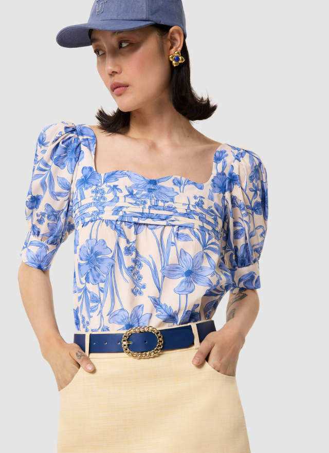 Talma ecru blue floral print top
