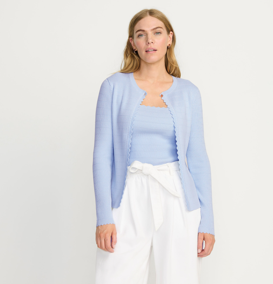 Women's Ribbed Scallop Cardigan Sweater