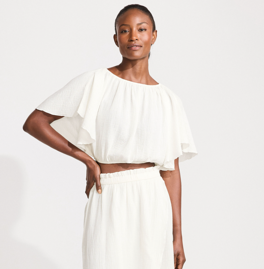 Women's Cotton Gauze Dolman Sleeve Crop Cover Up Top
