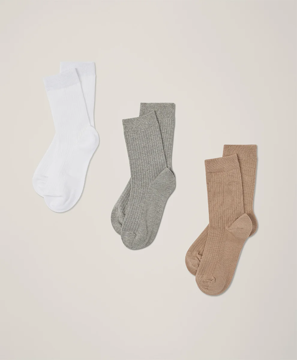 Organic The Perfect Crew Socks 3-Pack by pact in White/Heather Grey/Champagne Fair Trade, Womens Size One-Size