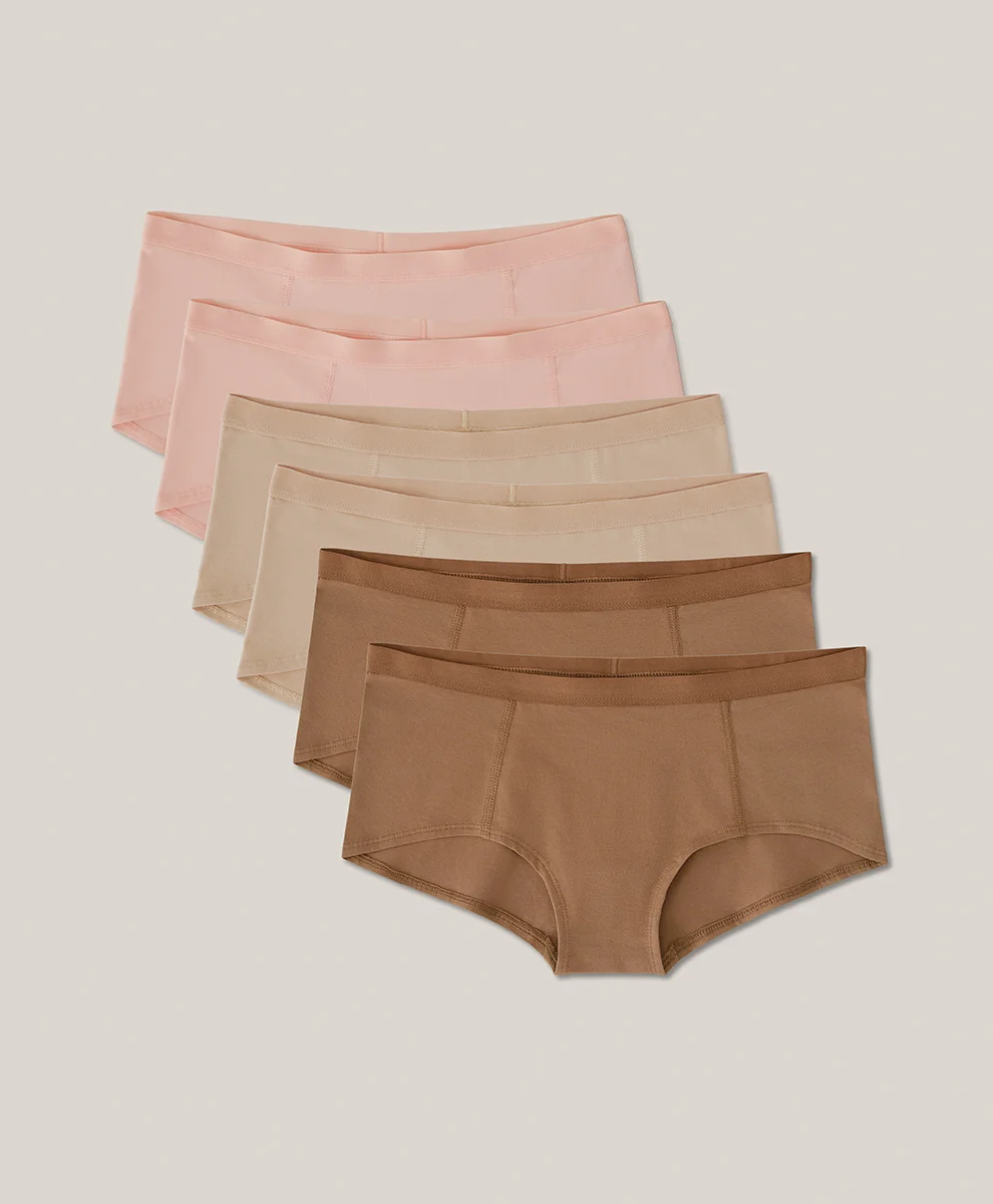 Organic Everyday Boy Short 6-Pack by pact in Warm Neutrals Fair Trade, Womens Size X-Small