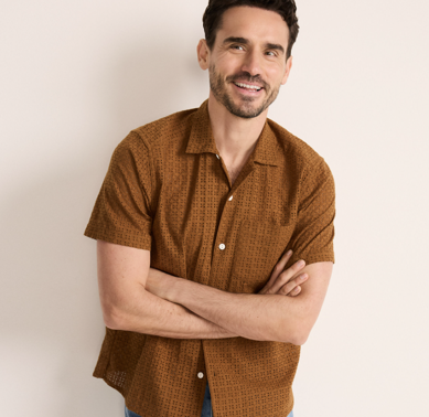 Men's Eyelet Textured Camp Collar Shirt - Set Top