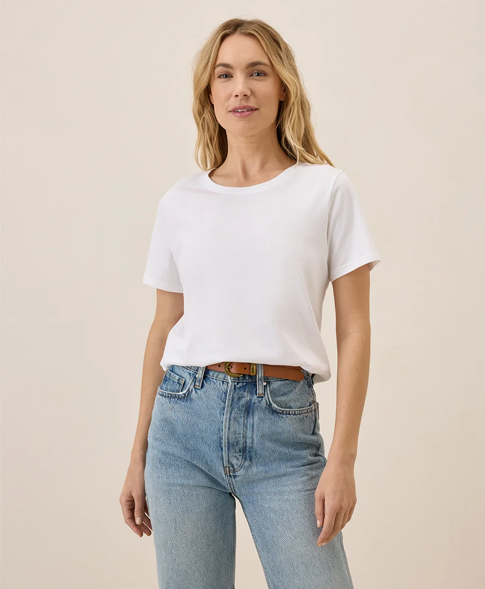 Organic Luxe Stretch Jersey Slim Tee by pact in White Fair Trade, Womens Size X-Small