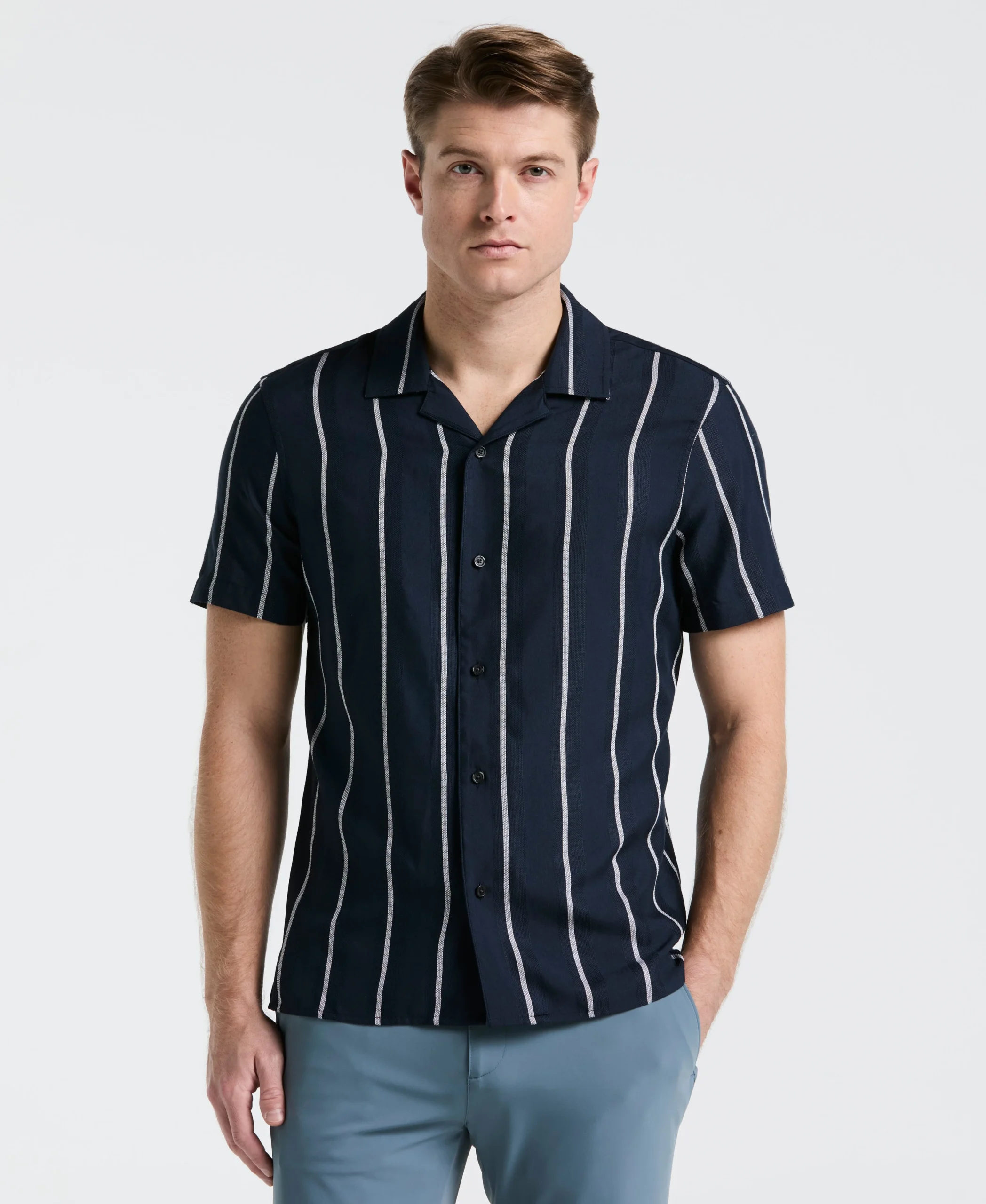EcoVero™ Striped Camp Collar Shirt