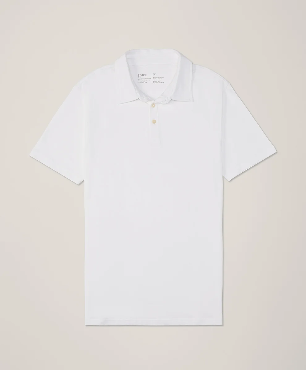 Organic Luxe Stretch Jersey Slim Polo by pact in White Fair Trade, Mens Size X-Large