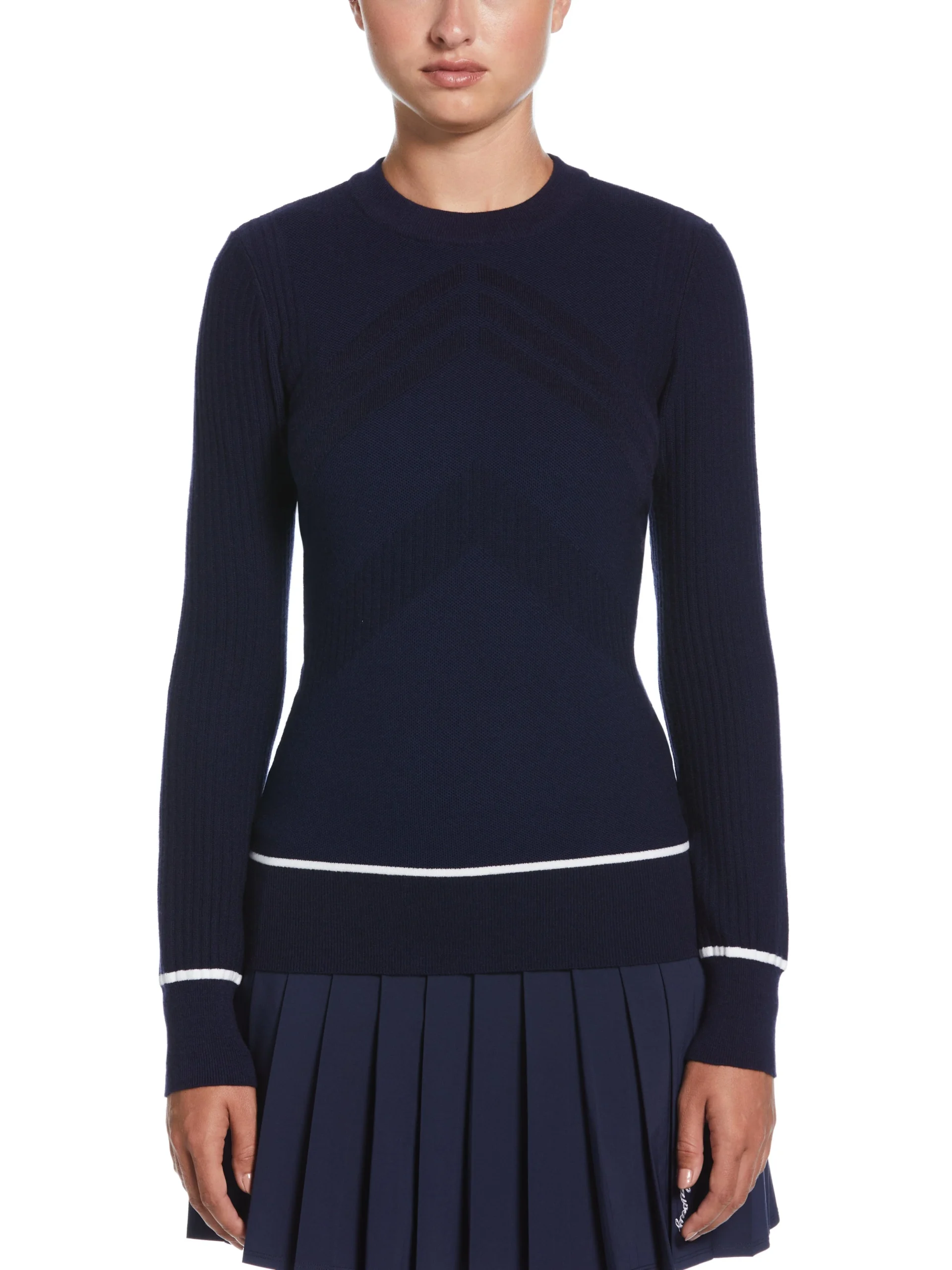 Womens Multi-Stitch Chevron Sweater with Tipping