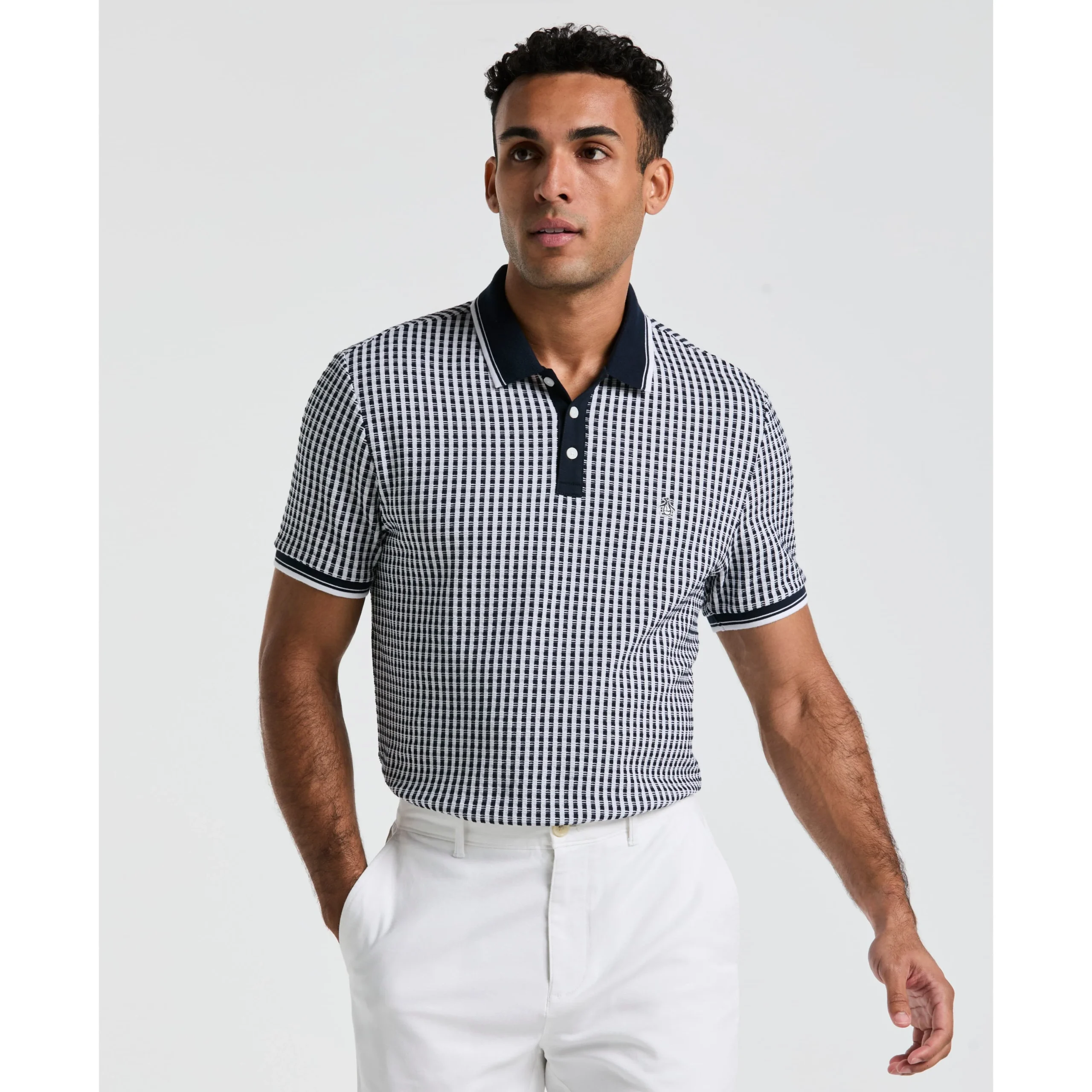 Jacquard All-Over Contrast Check Polo