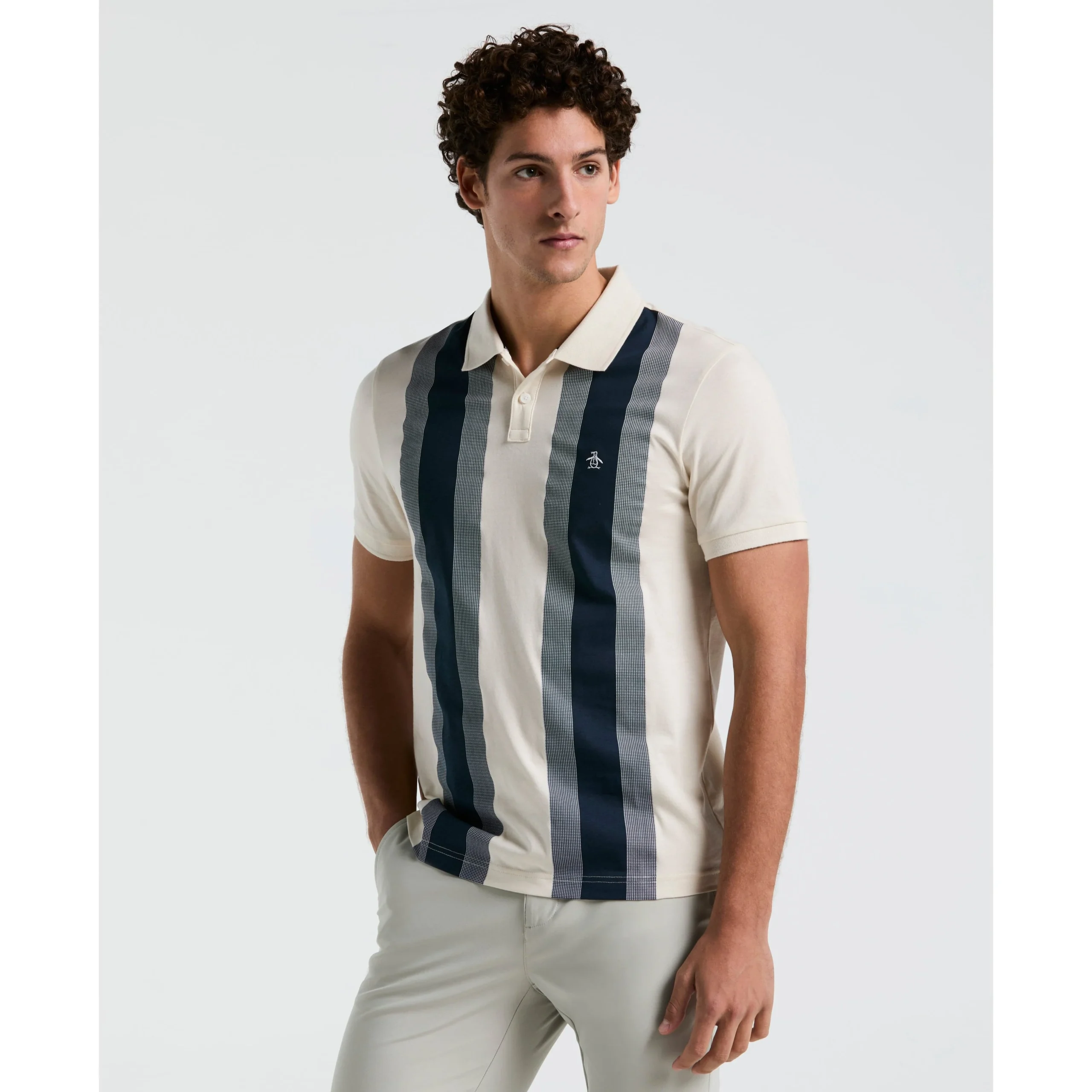 Vertical Stripe Jersey Polo