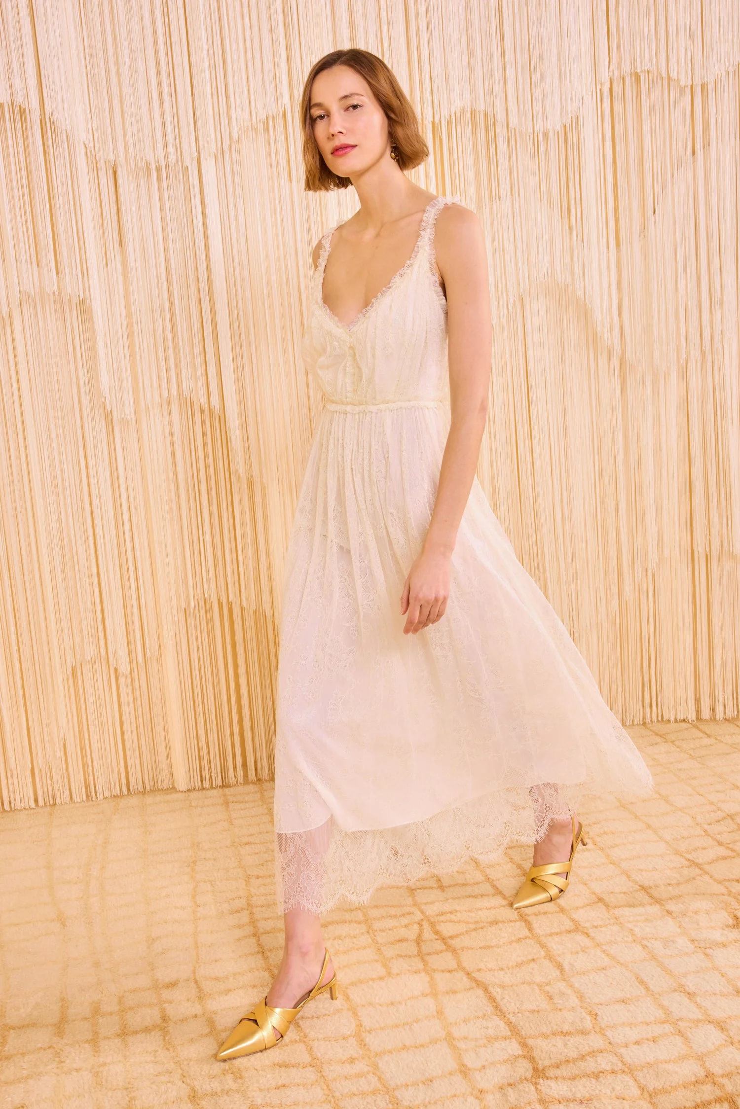 Alyse V–Neck Midi Dress - Pearl - Borderfree