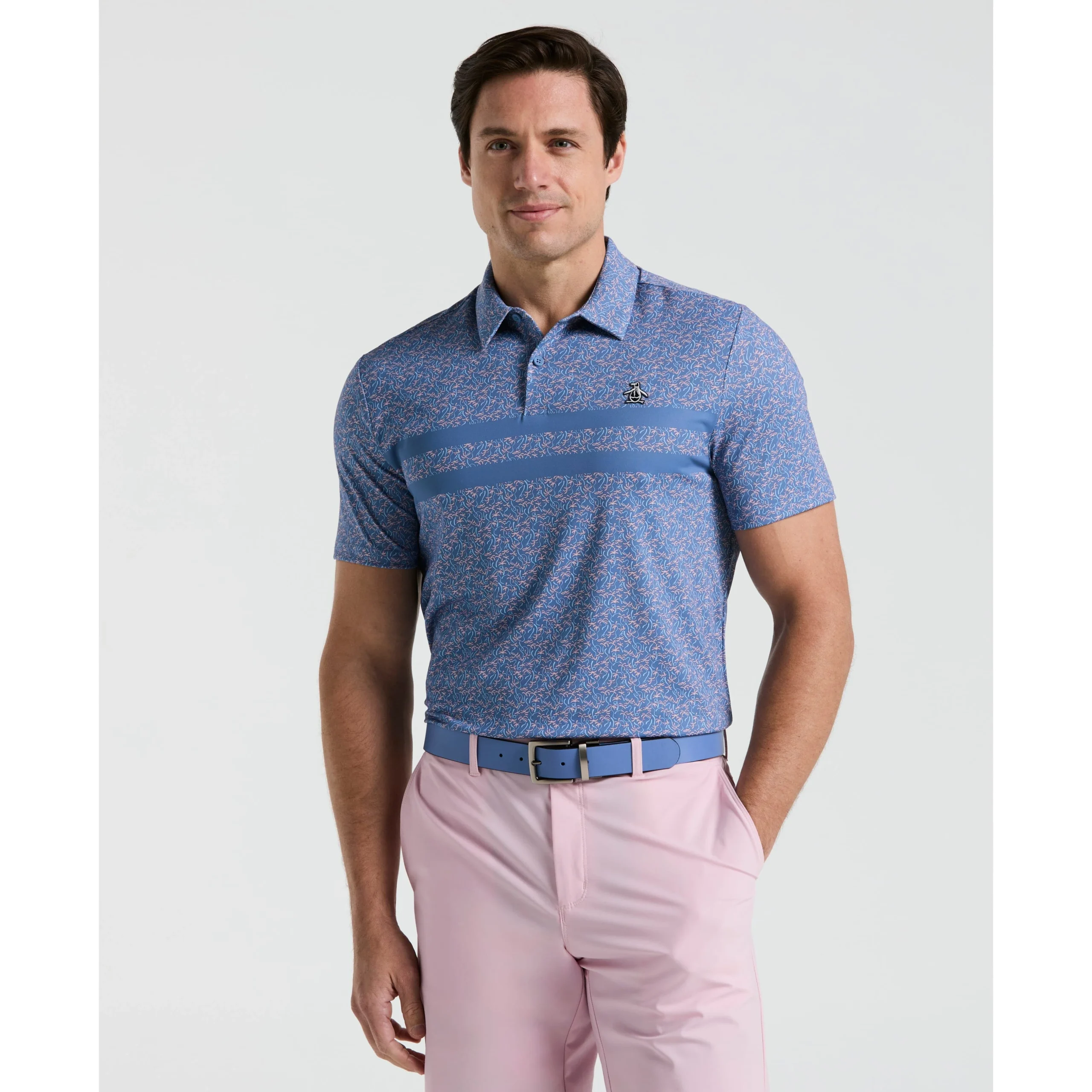 Engineered Novelty Stripe Printed Golf Polo
