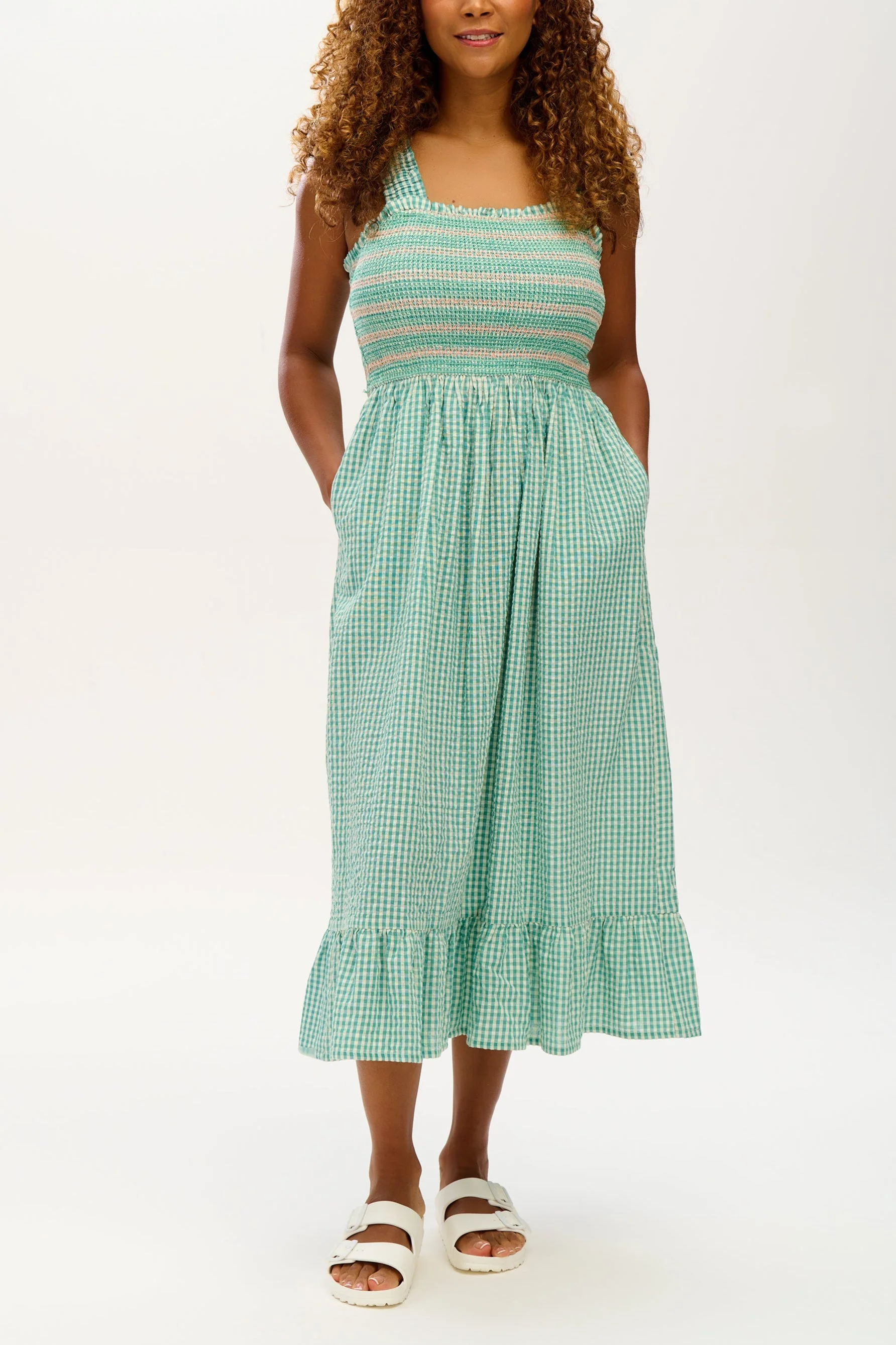 Maddy Shirred Sundress - Green Gingham
