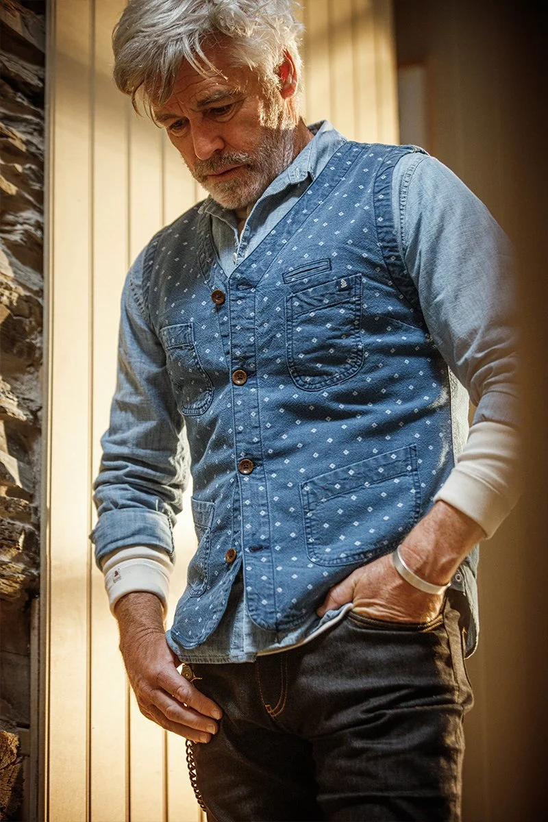 &SONS Drifter Indigo Pattern Waistcoat