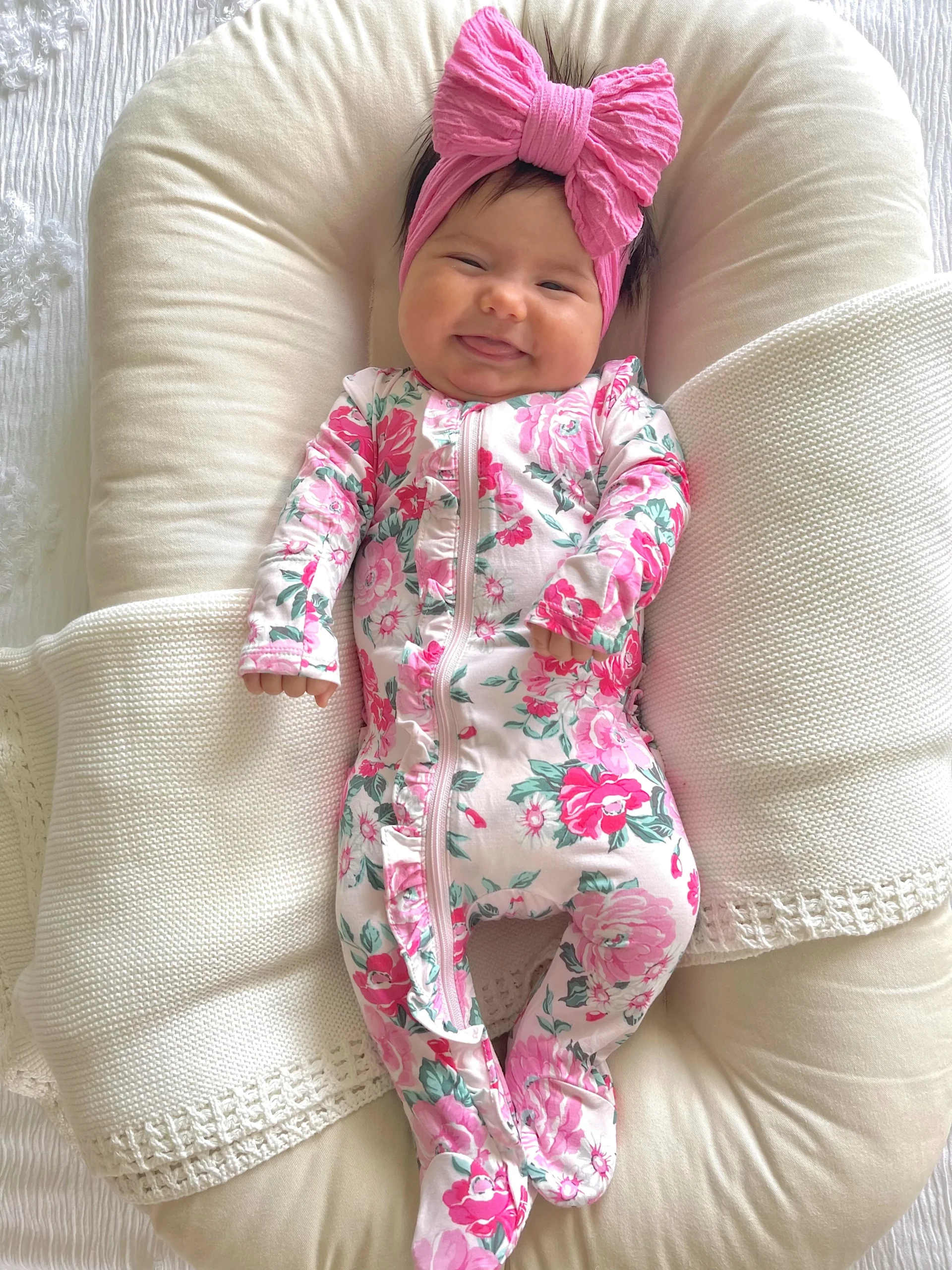 2-Way Zip Ruffle Footie, Pink Splendor