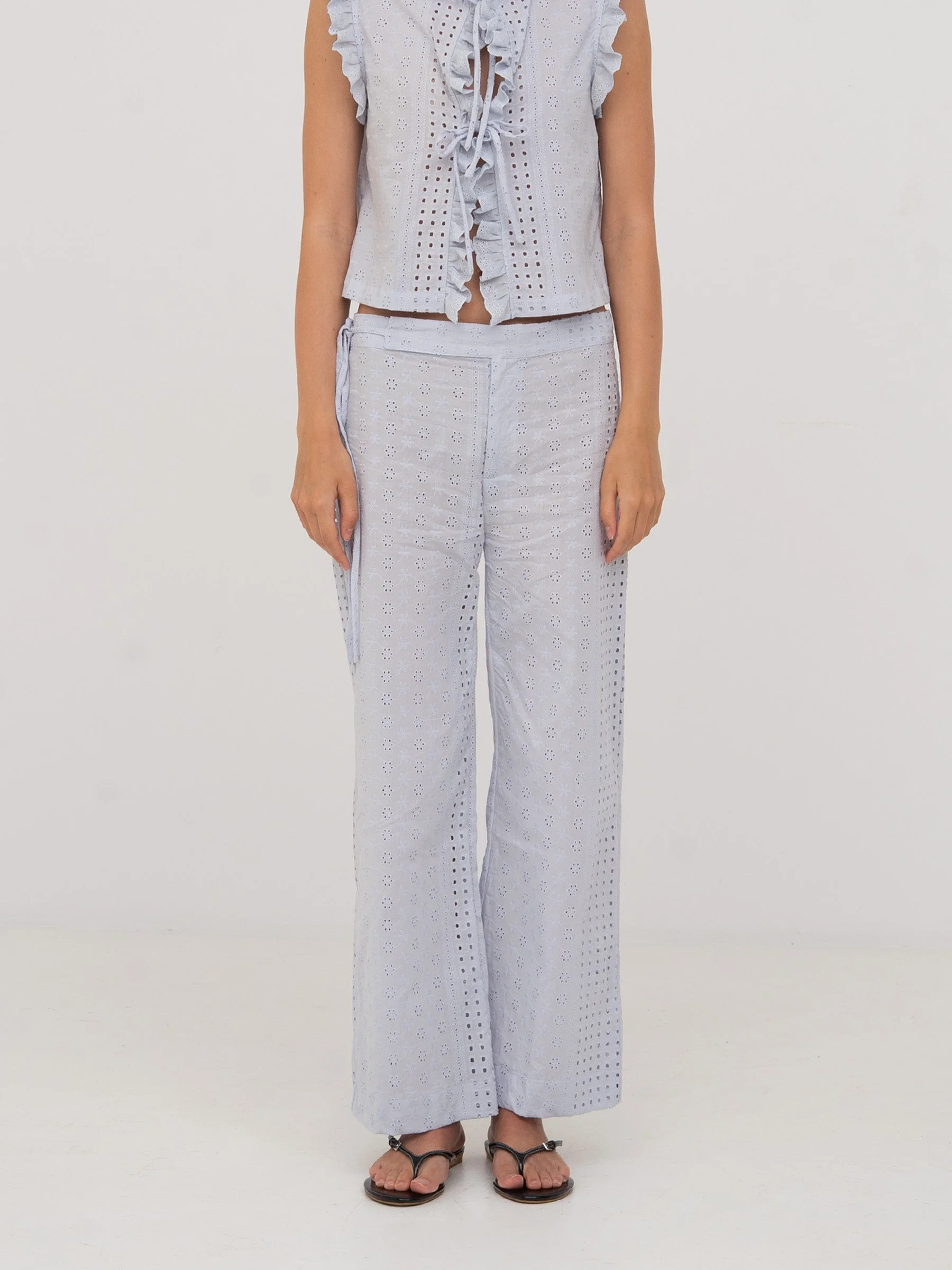 Blue Embroidery Ocean Pants